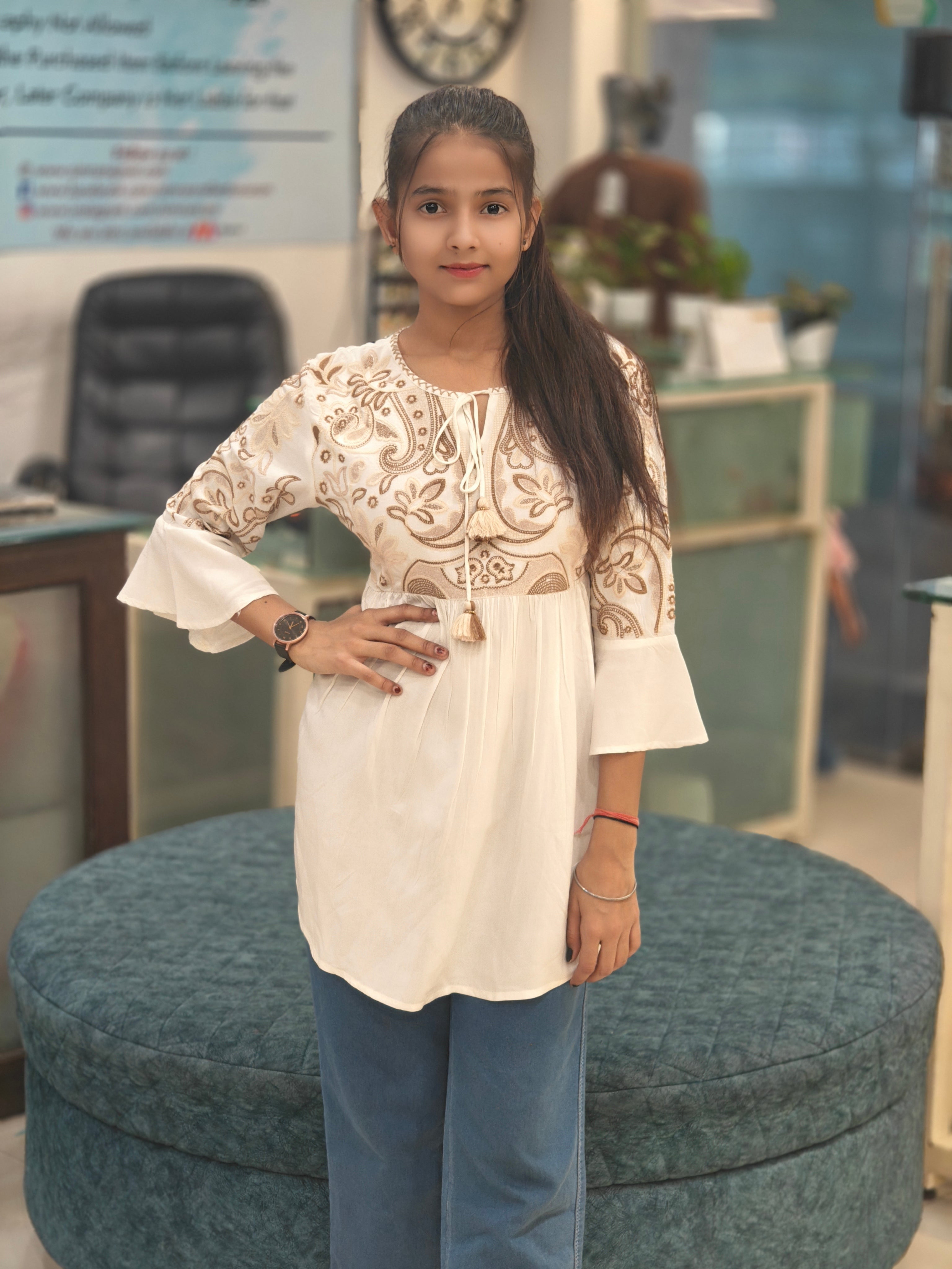 Ivory Boho Style Short Kurti 011561