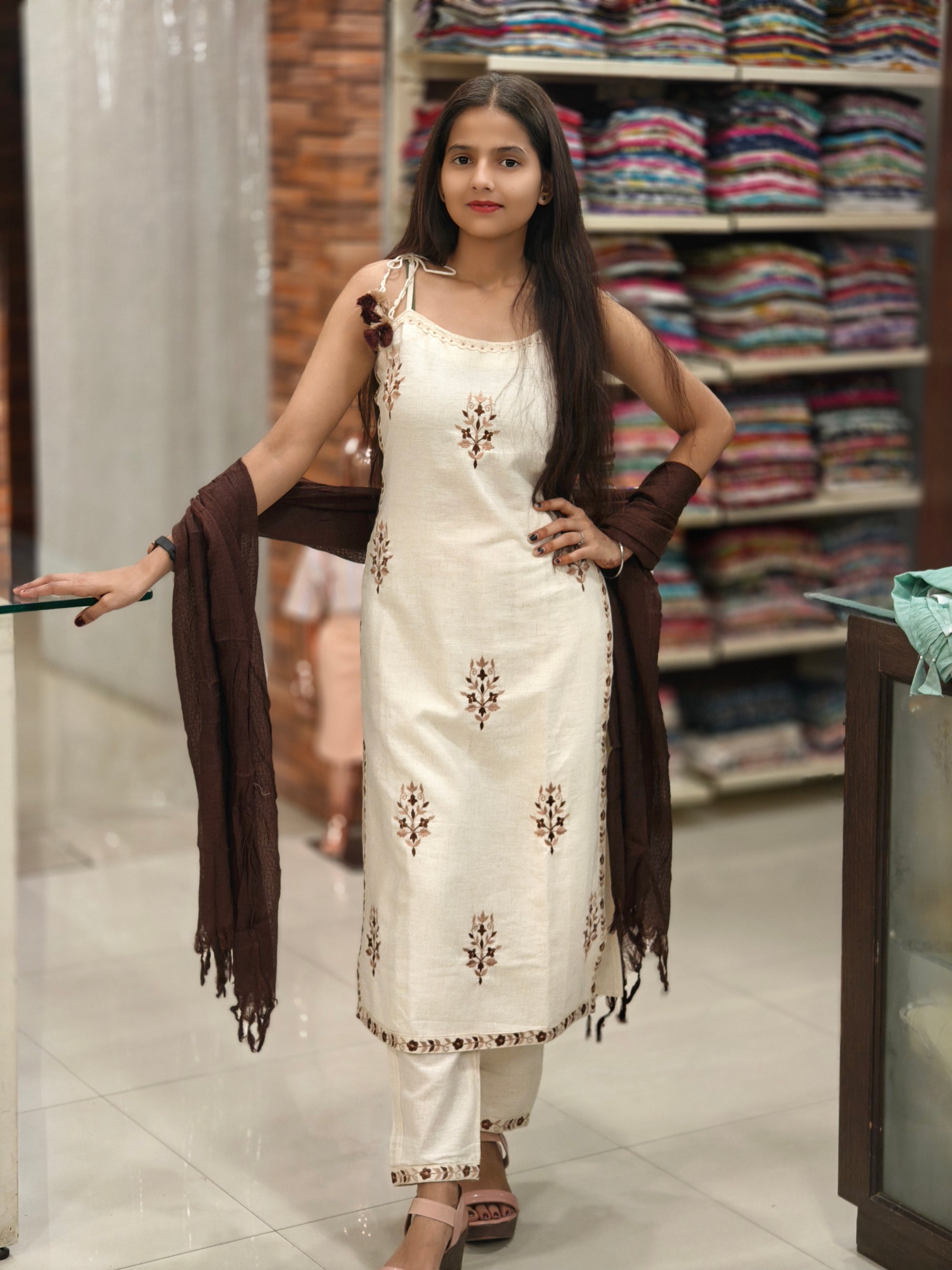 Pure Cotton Spaghetti Kurti Pant Dupatta Set! 012737