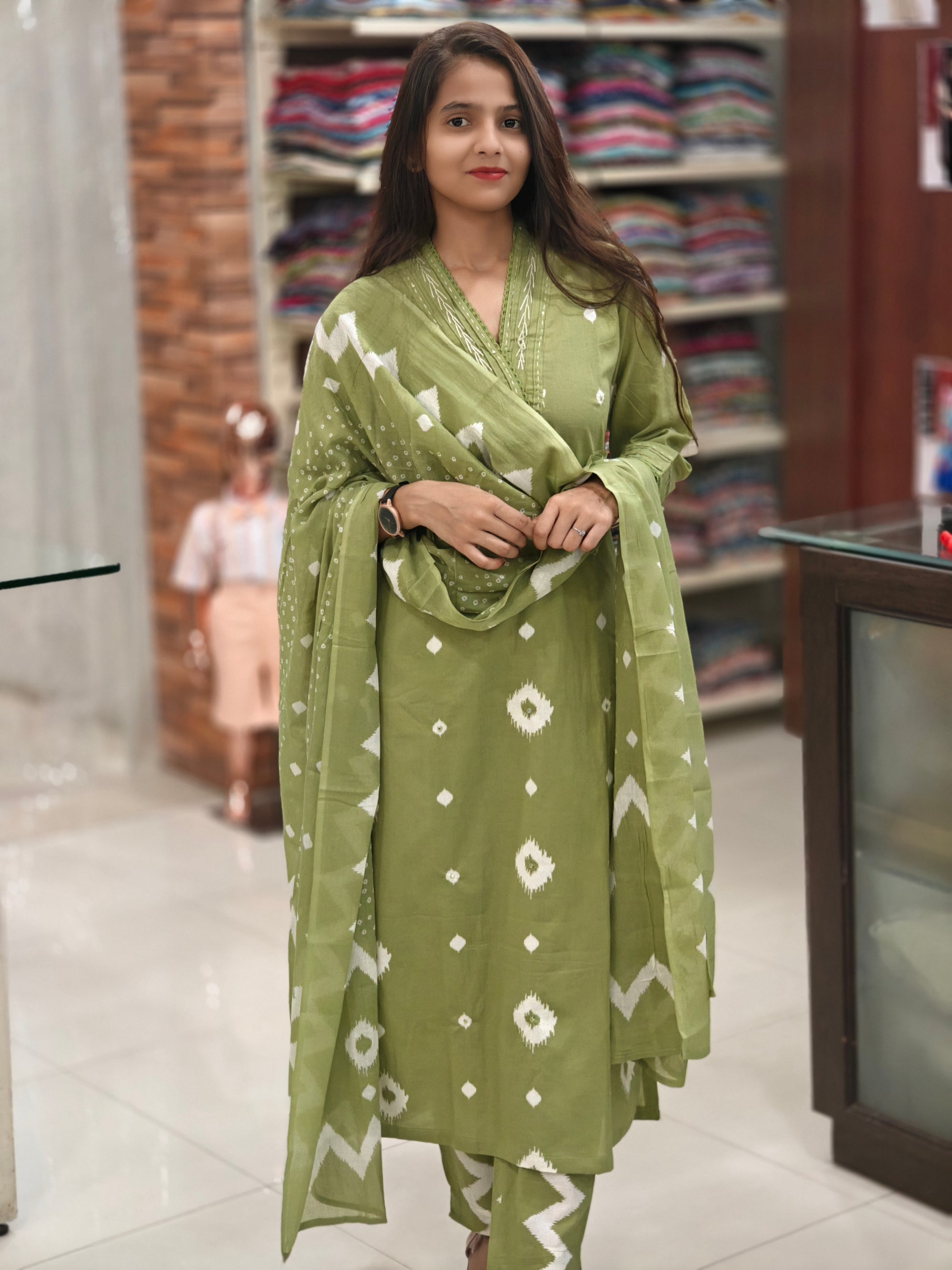 Pure Cotton Kurti Pant Dupatta Set 013246
