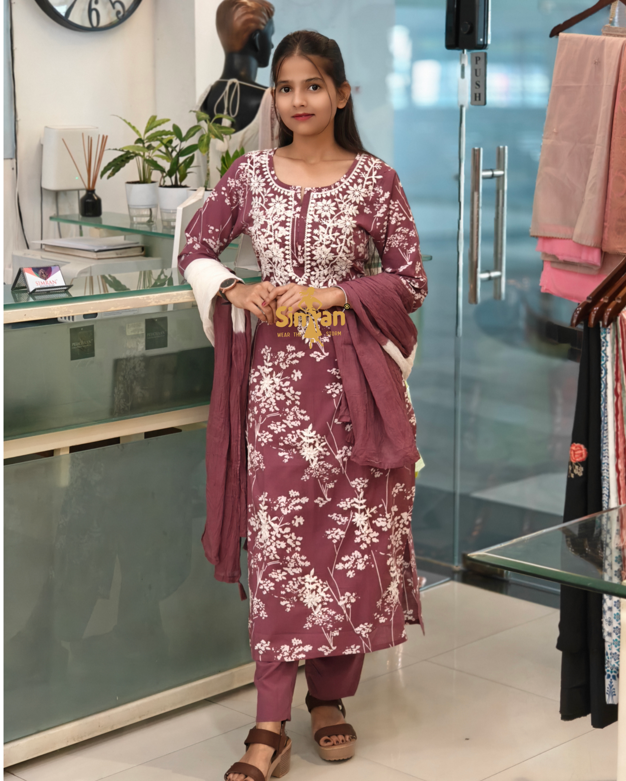 Elegant Pure Cotton Printed & Embroidered Kurti Pant Dupatta Set 013777