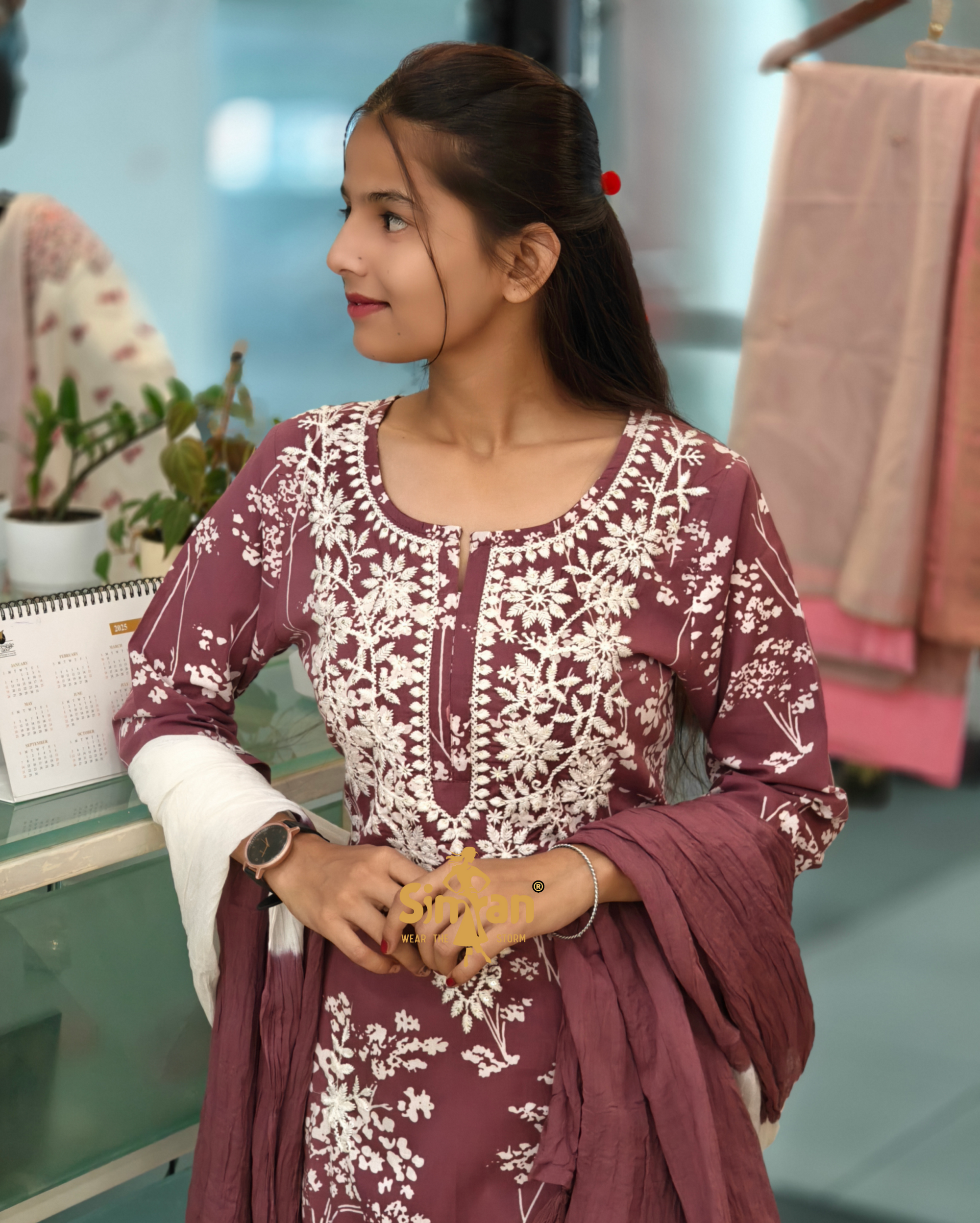 Elegant Pure Cotton Printed & Embroidered Kurti Pant Dupatta Set 013777