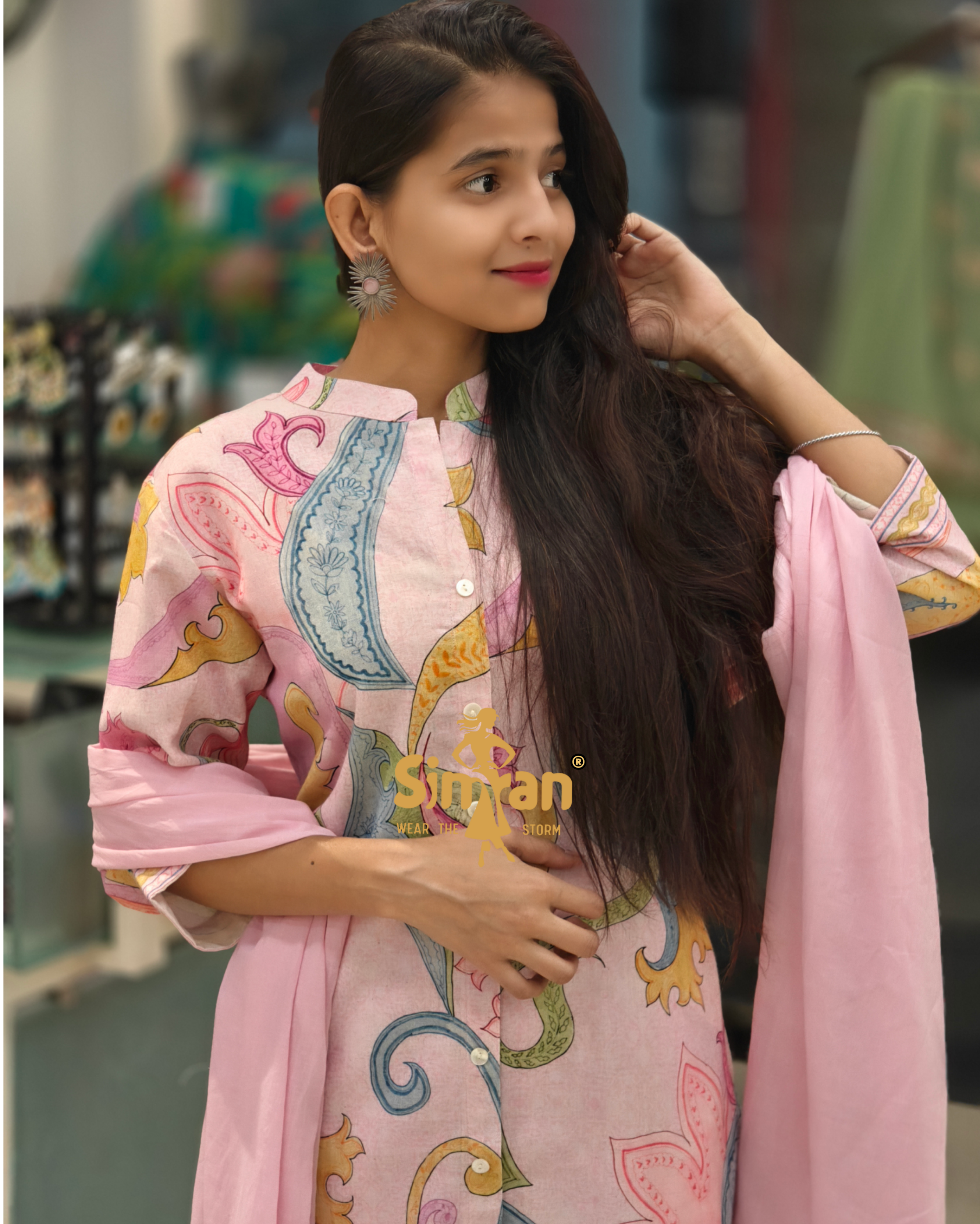 Elegant Linen Cotton Kurti Pant Dupatta Set 013780