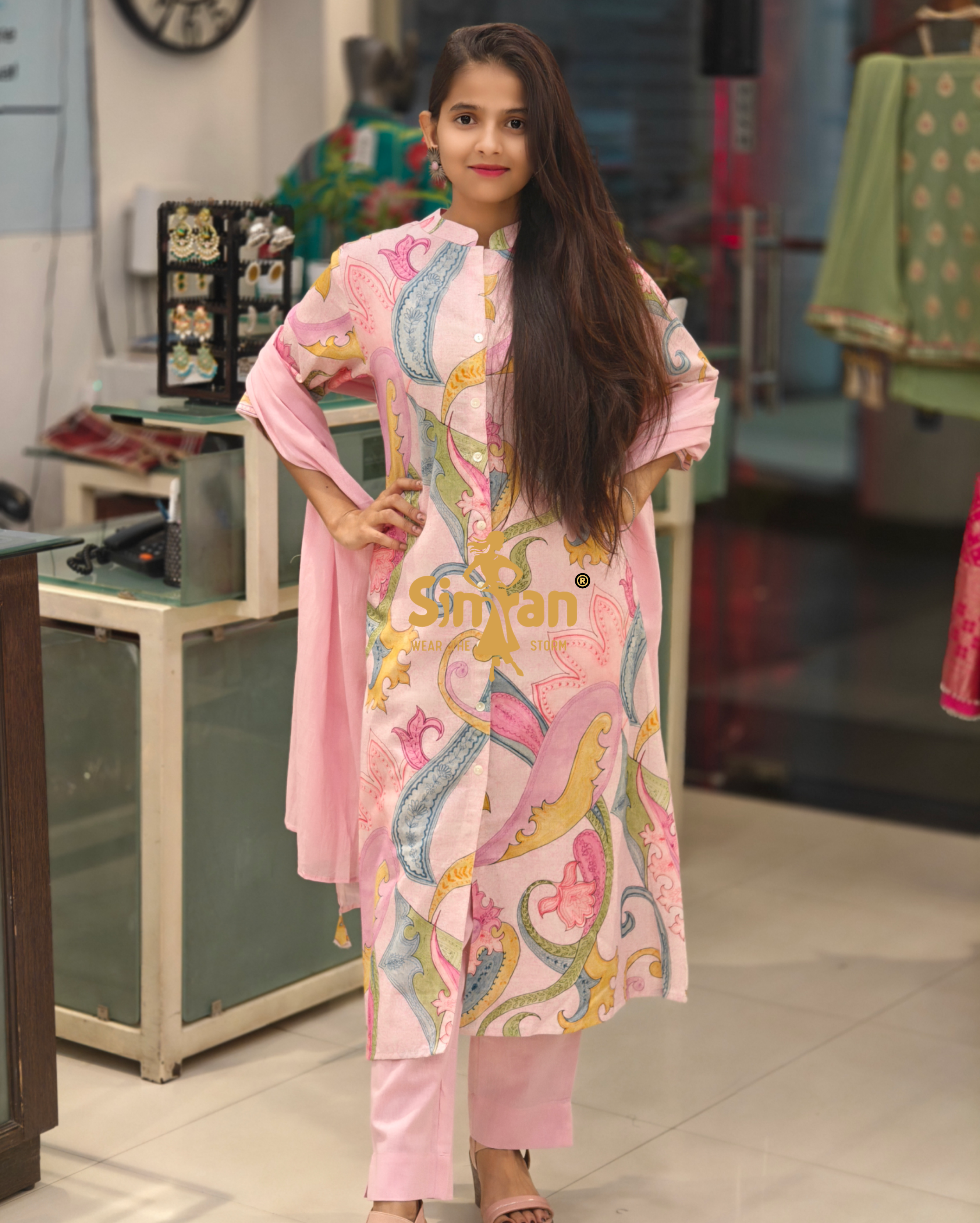 Elegant Linen Cotton Kurti Pant Dupatta Set 013780