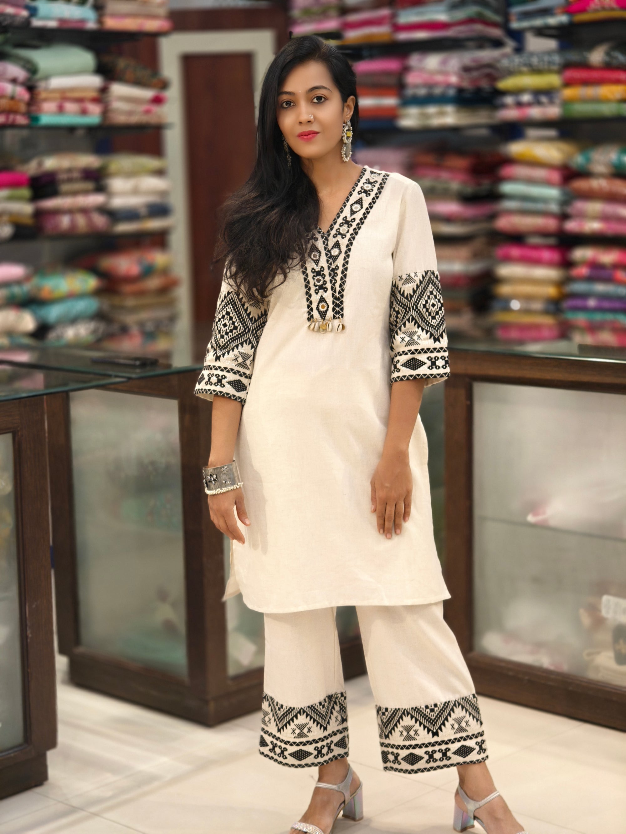 Linen Cotton Co-ord Set with Kashmiri Embroidery | Simran WTS 013871