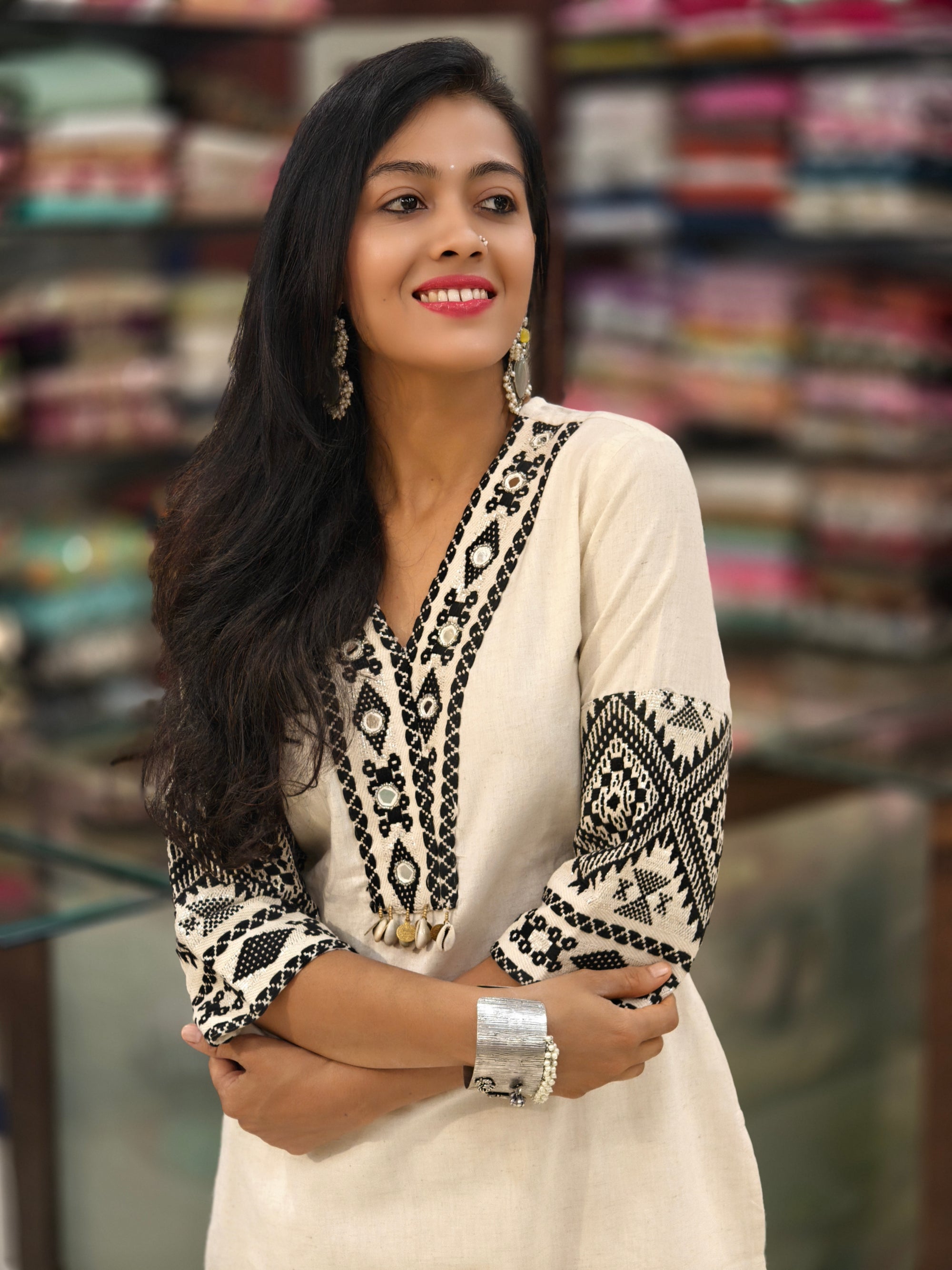 Linen Cotton Co-ord Set with Kashmiri Embroidery | Simran WTS 013871