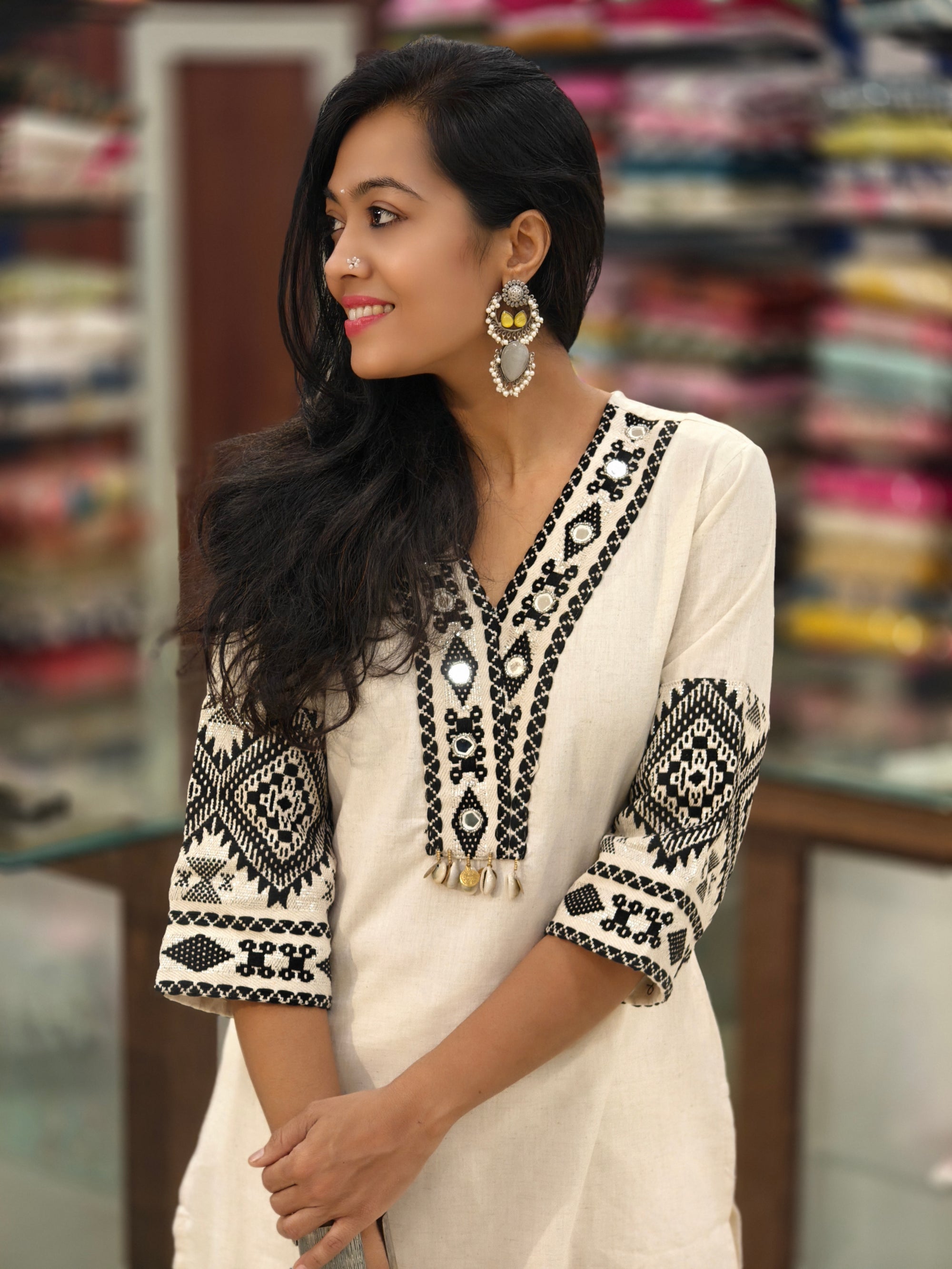 Linen Cotton Co-ord Set with Kashmiri Embroidery | Simran WTS 013871