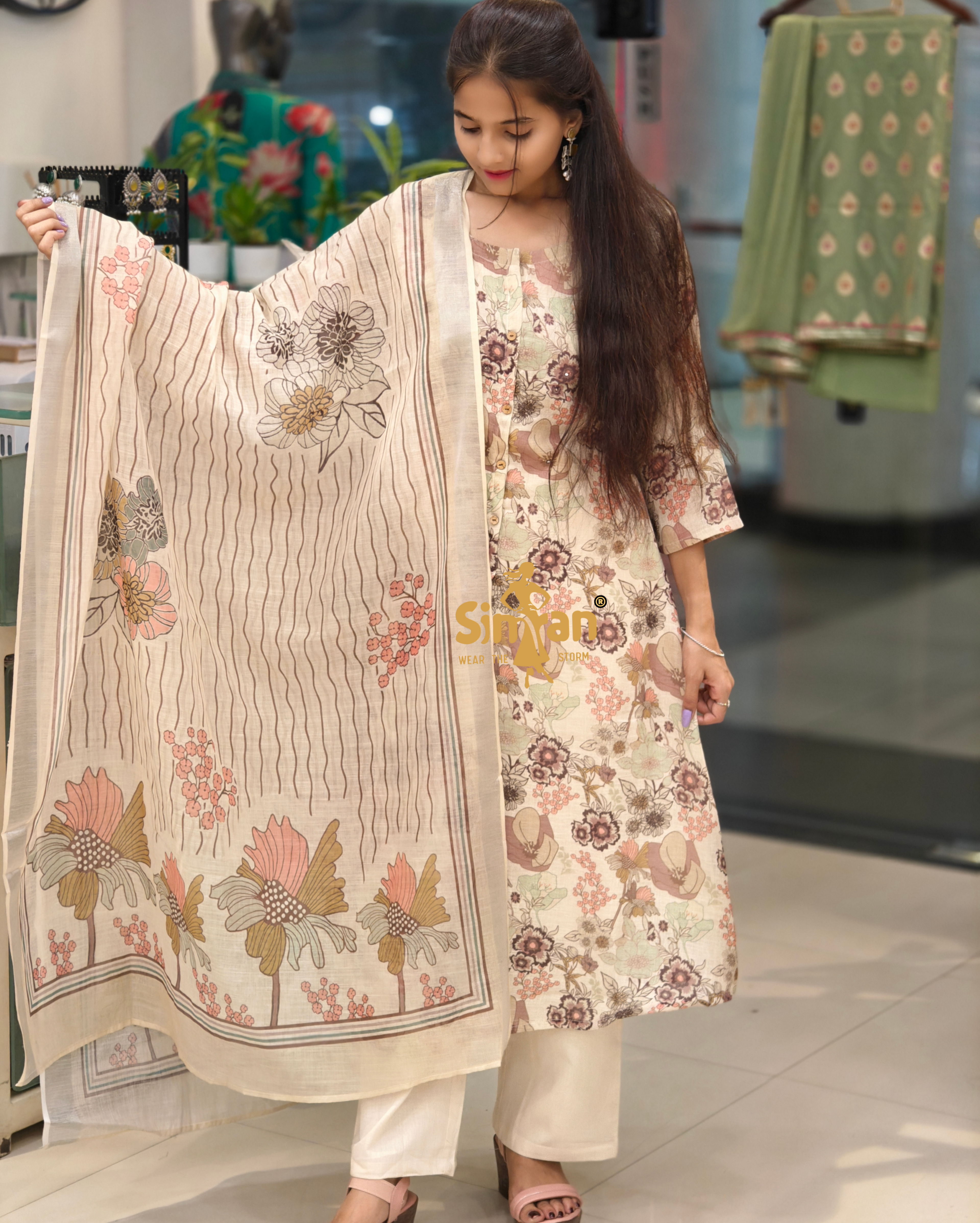 Elegant Linen Kurti Pant Dupatta Set – Grace Meets Comfort 013879