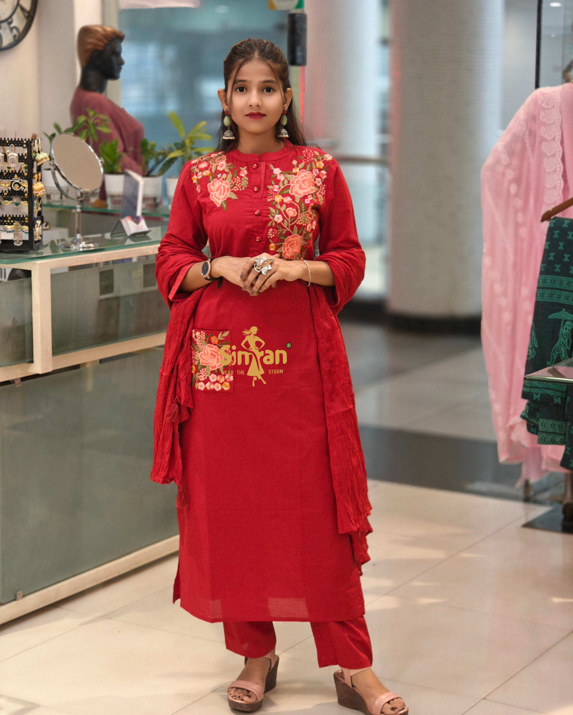 Elegant Linen Cotton Kurti Pant Dupatta Set 013880
