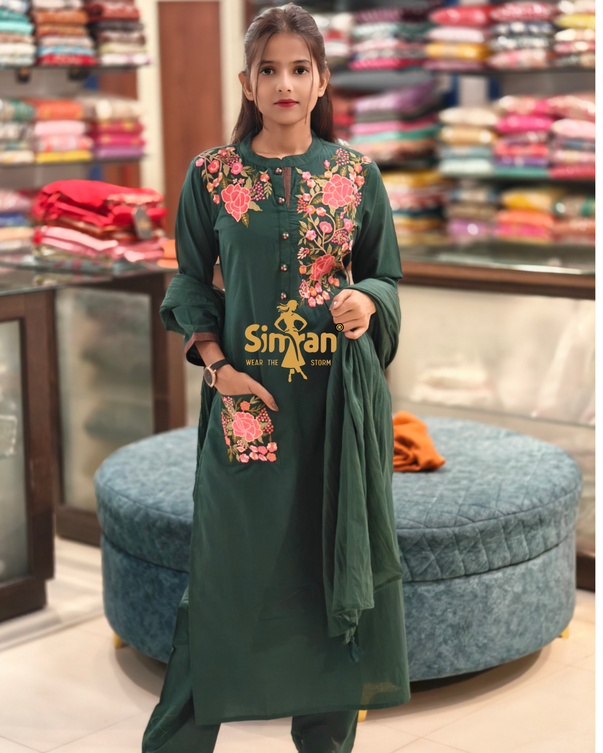 Elegant Linen Cotton Kurti Pant Dupatta Set 013881
