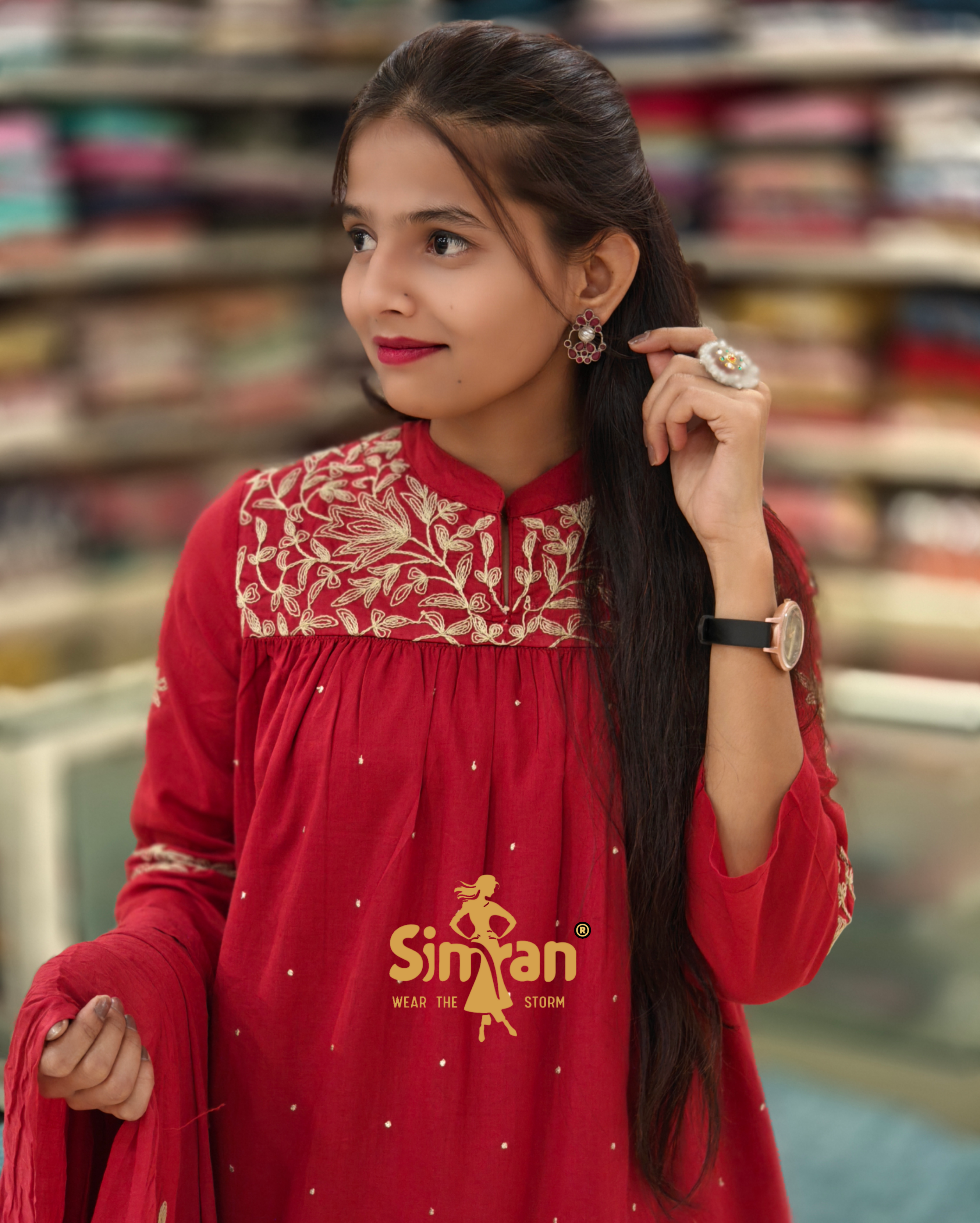 Flared Pure Cotton Kurti Pant Dupatta Set 013884