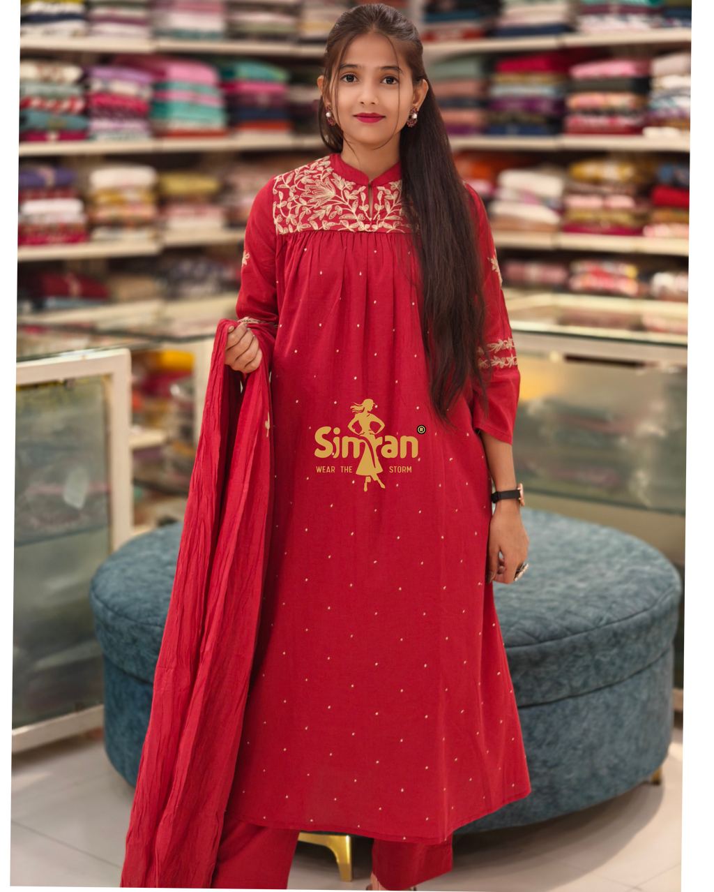 Flared Pure Cotton Kurti Pant Dupatta Set 013884
