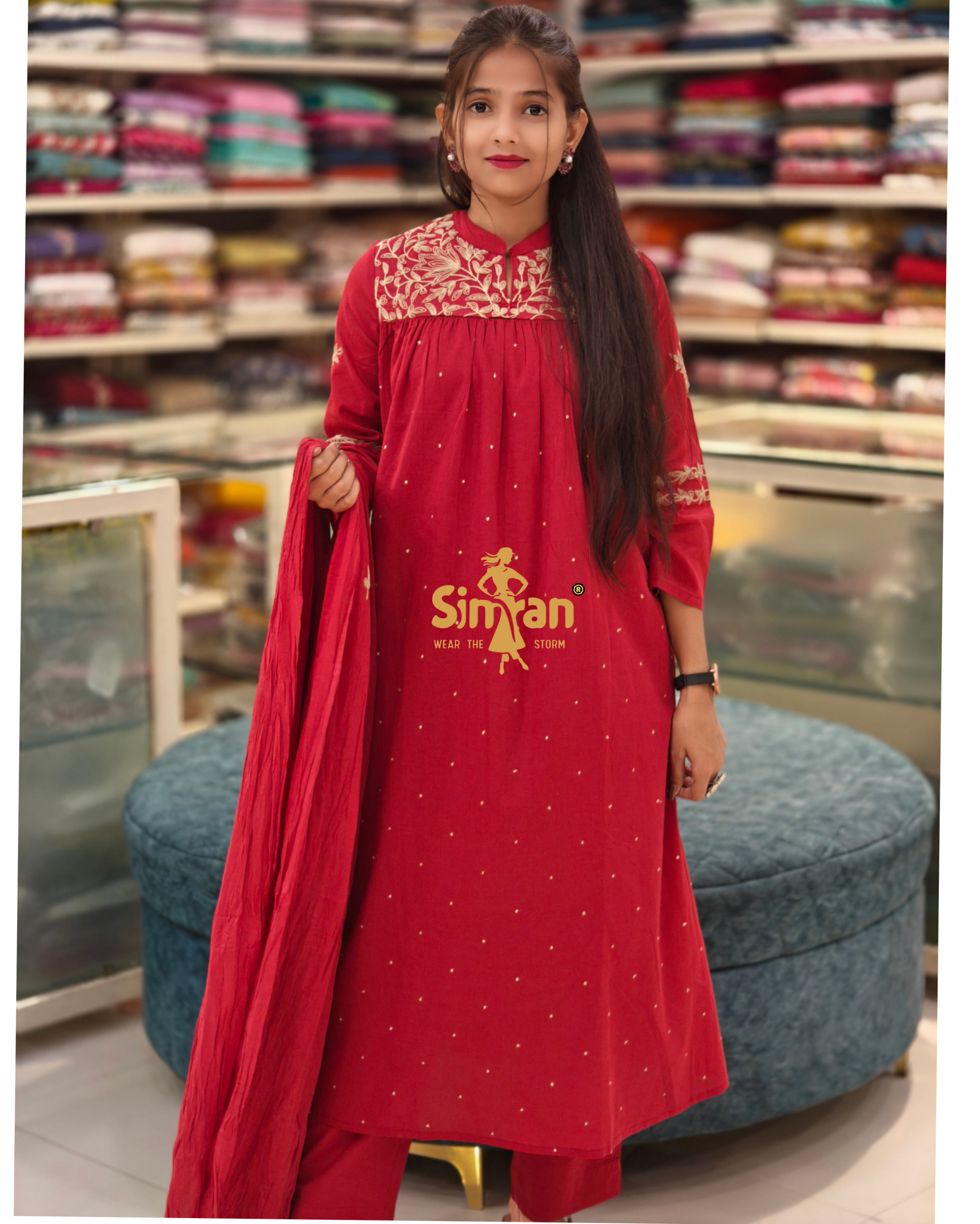 Flared Pure Cotton Kurti Pant Dupatta Set 013884