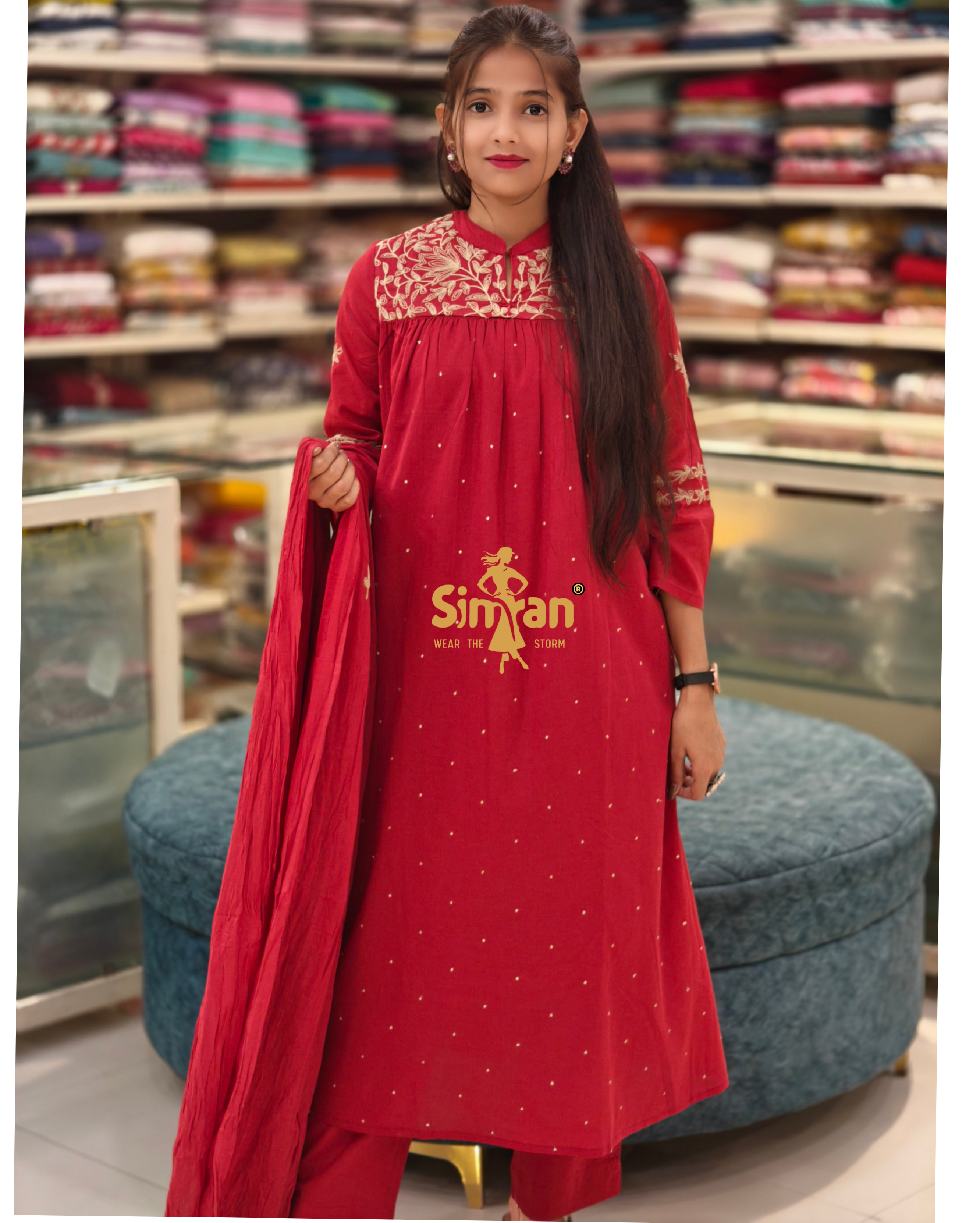 Flared Pure Cotton Kurti Pant Dupatta Set 013884