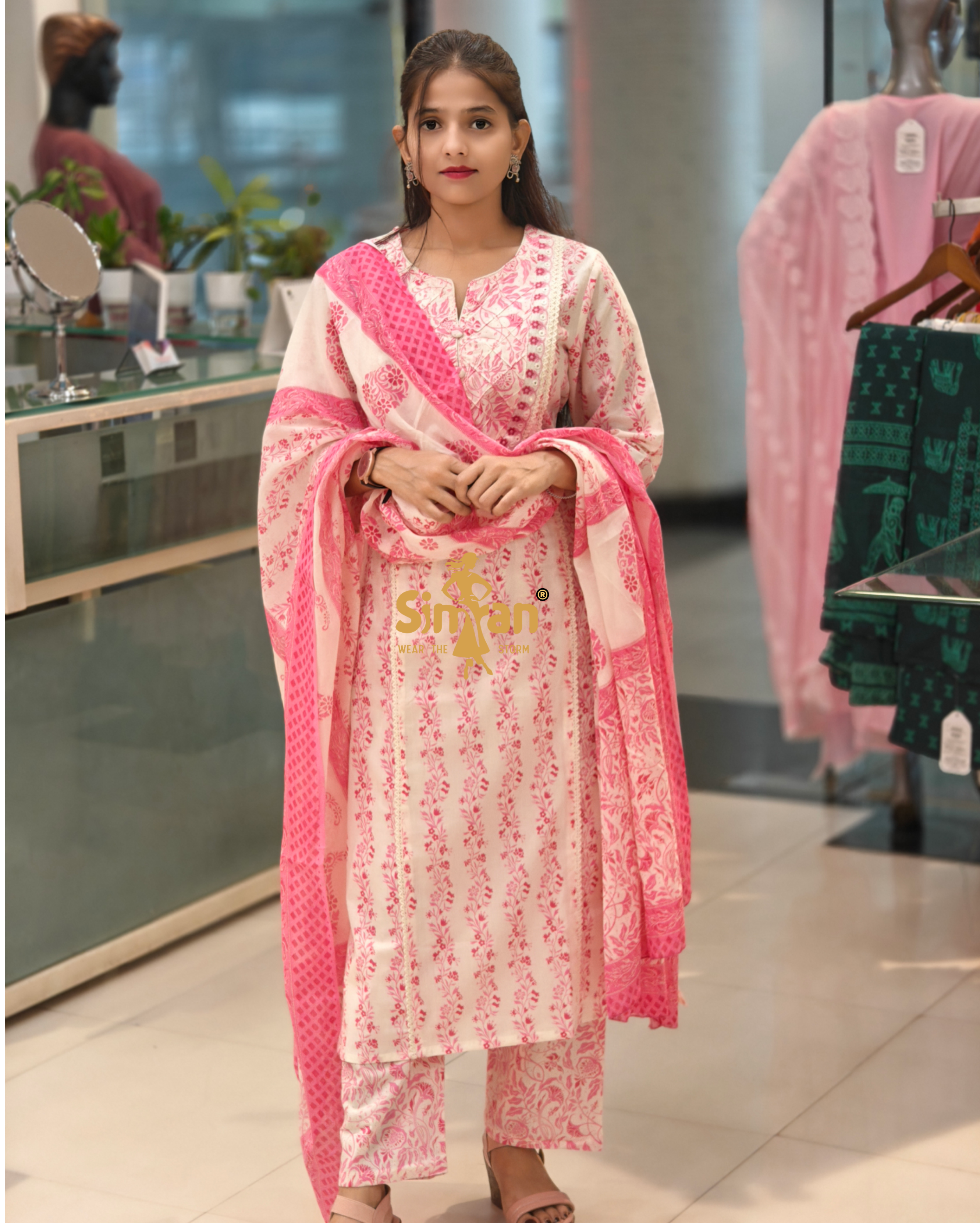 Elegant Linen Cotton Kurti Pant Dupatta Set 013899