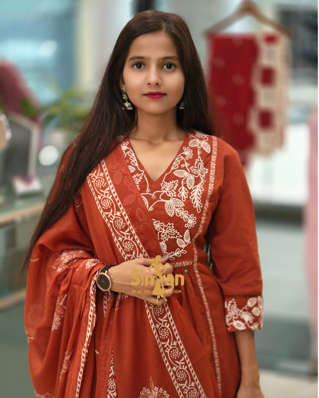 A-Line Front Wrinkle Kurti Pant Dupatta Set 013911