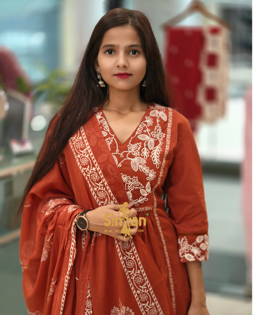 A-Line Front Wrinkle Kurti Pant Dupatta Set 013911