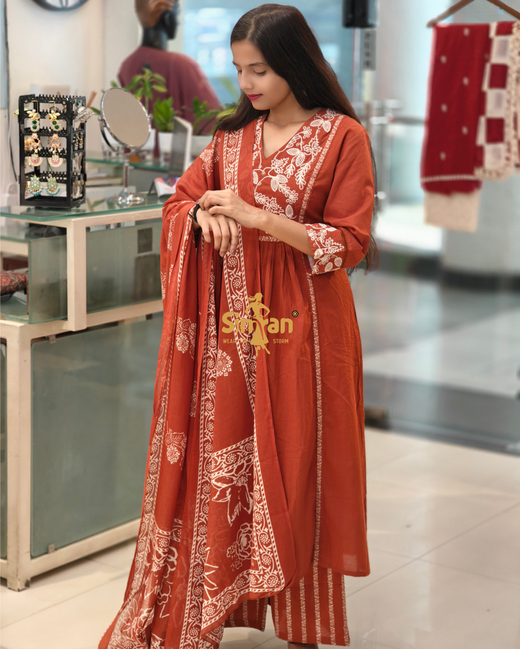 A-Line Front Wrinkle Kurti Pant Dupatta Set 013911