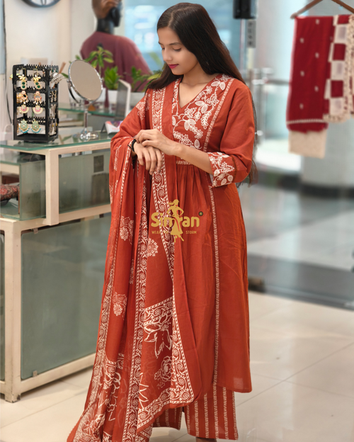 A-Line Front Wrinkle Kurti Pant Dupatta Set 013911