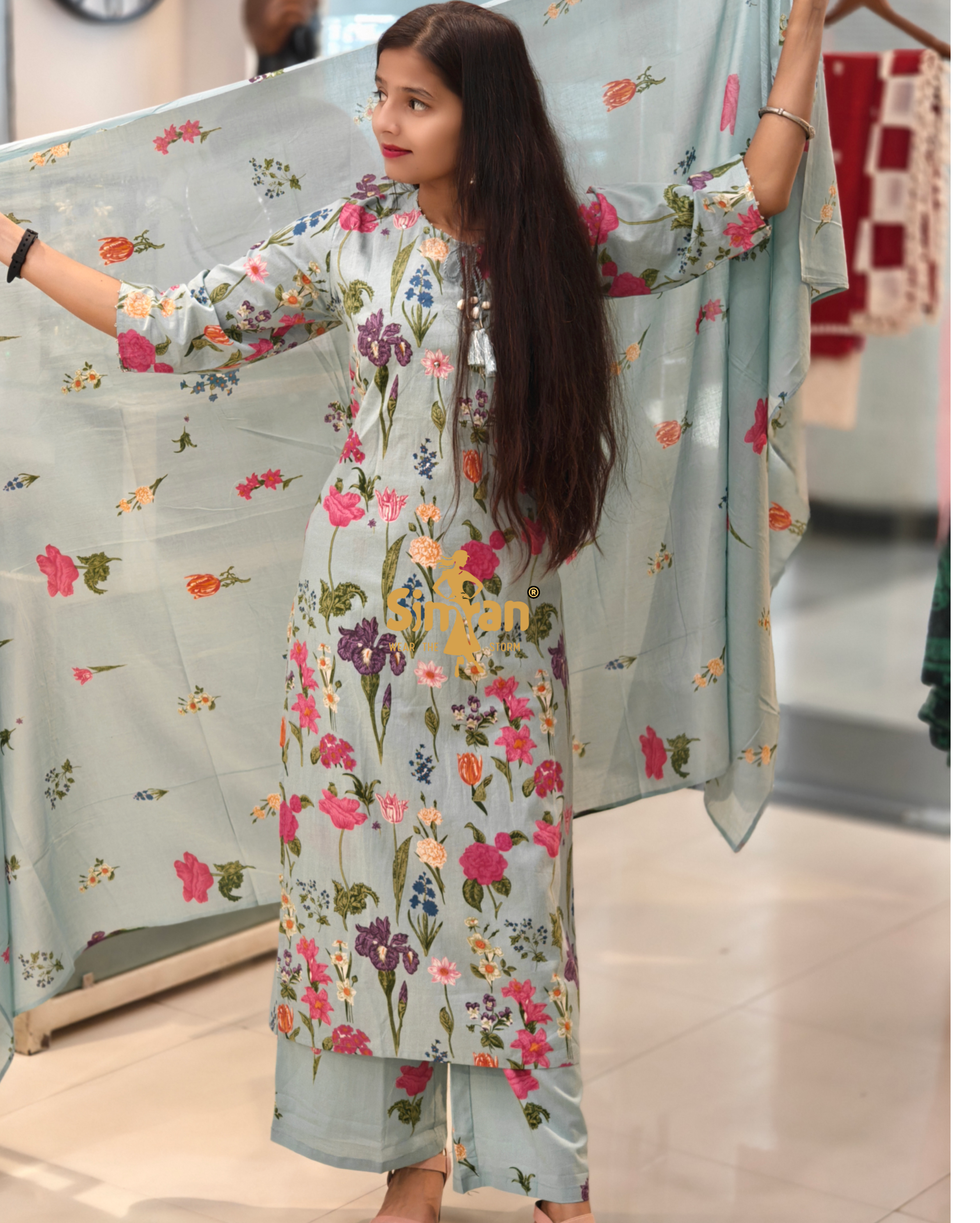 Pure Cotton Kurti Plazo Dupatta Set – Elegant Everyday Comfort 013916