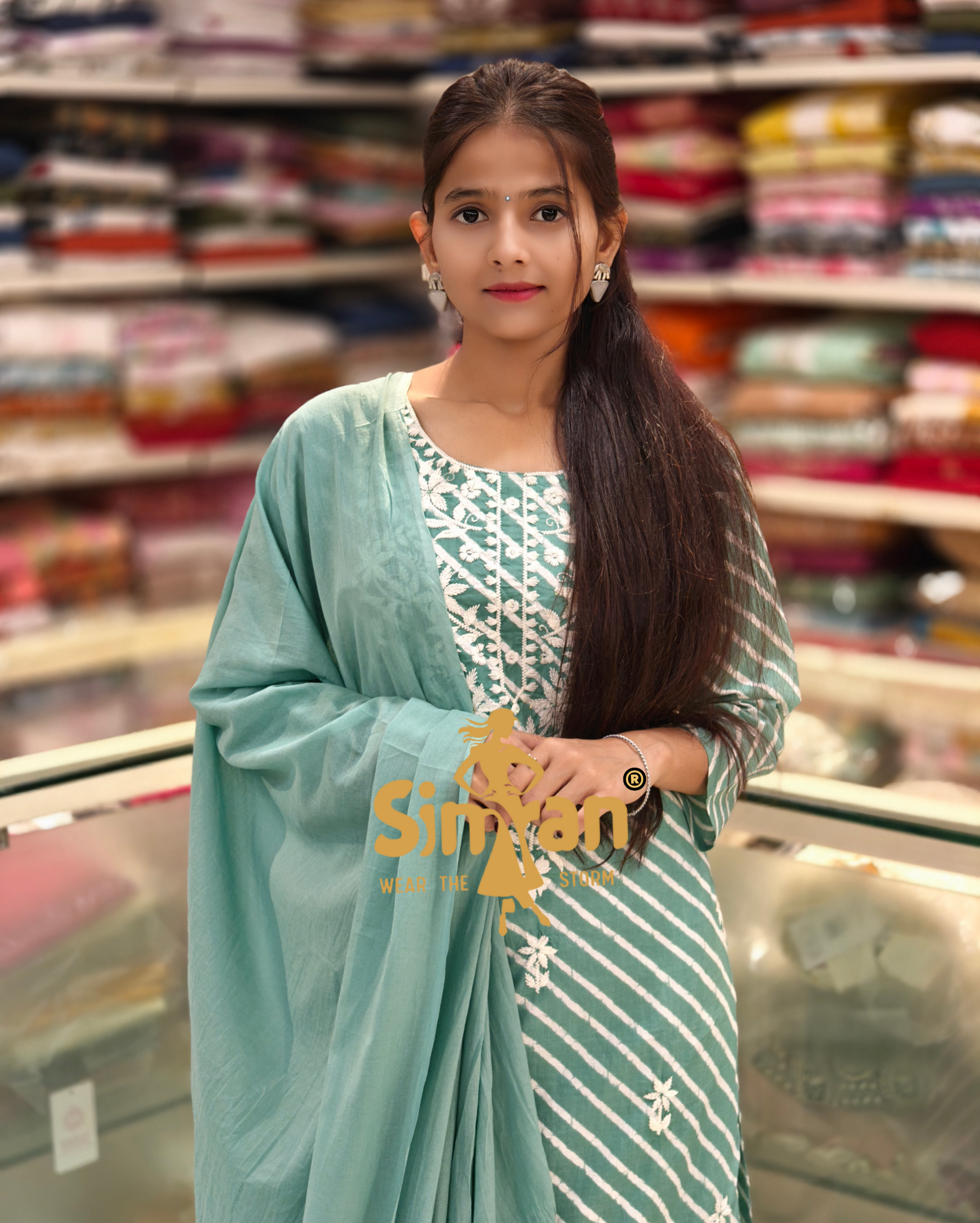 Elegant Lehriya Pure Cotton Straight Top with Pant and Dupatta Set 013963