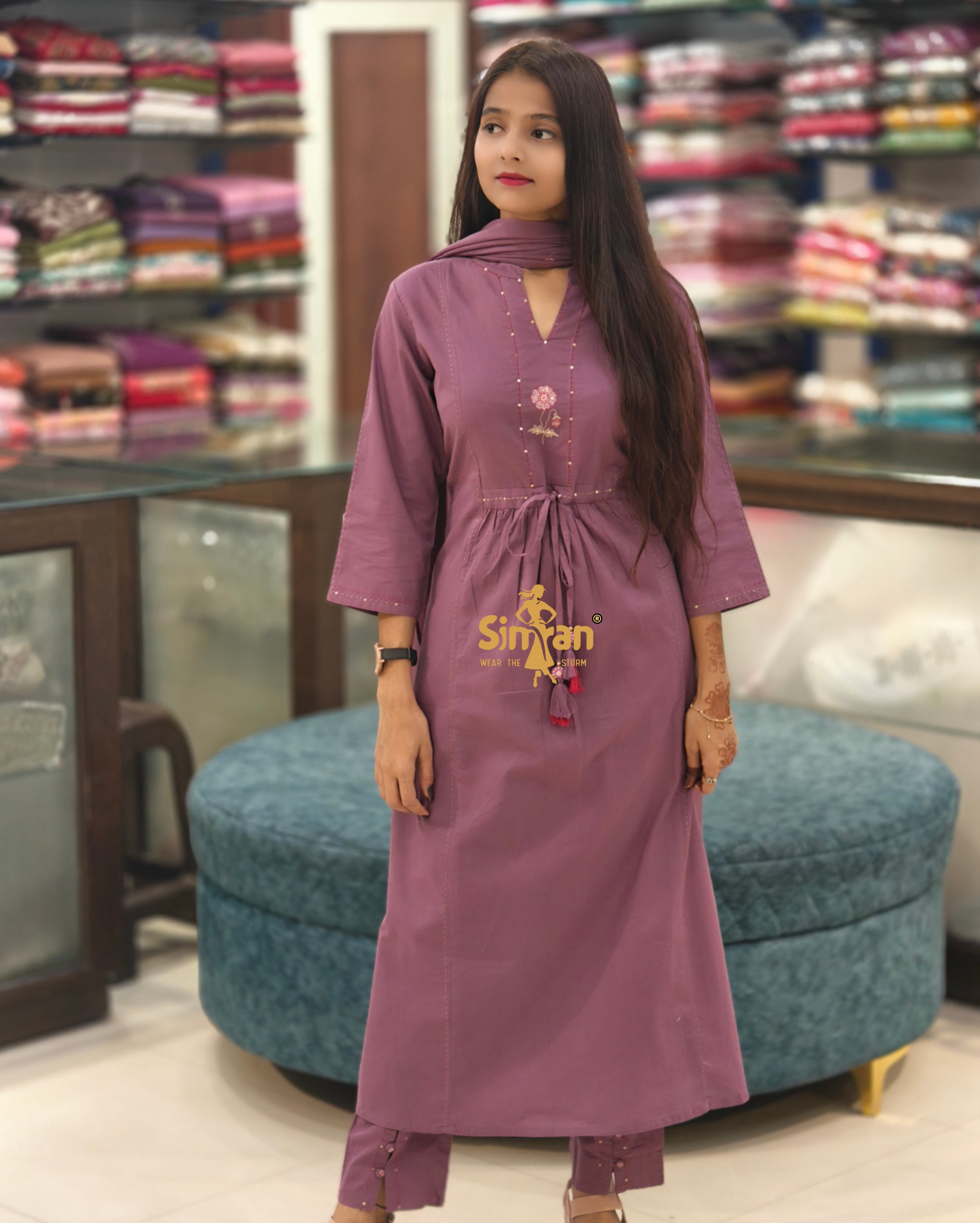 Pure Cotton Kurti Pant Dupatta Set 014137