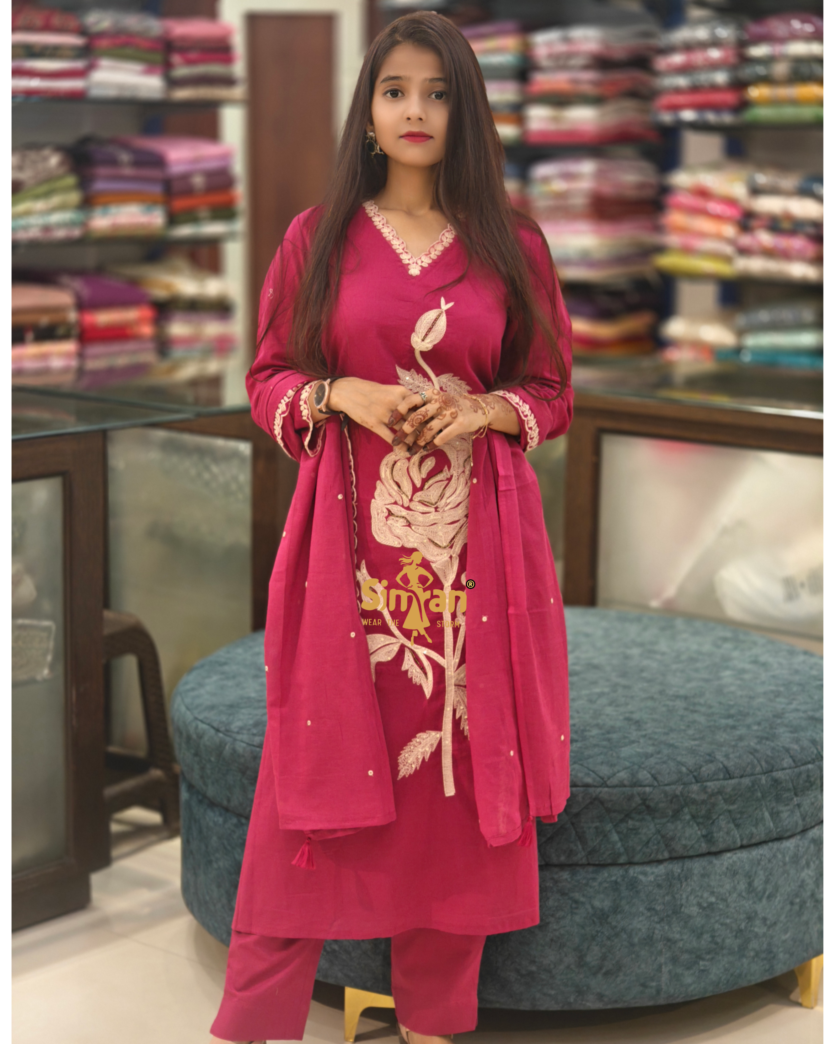 Pure Cotton Kurti Pant Dupatta Set 014141