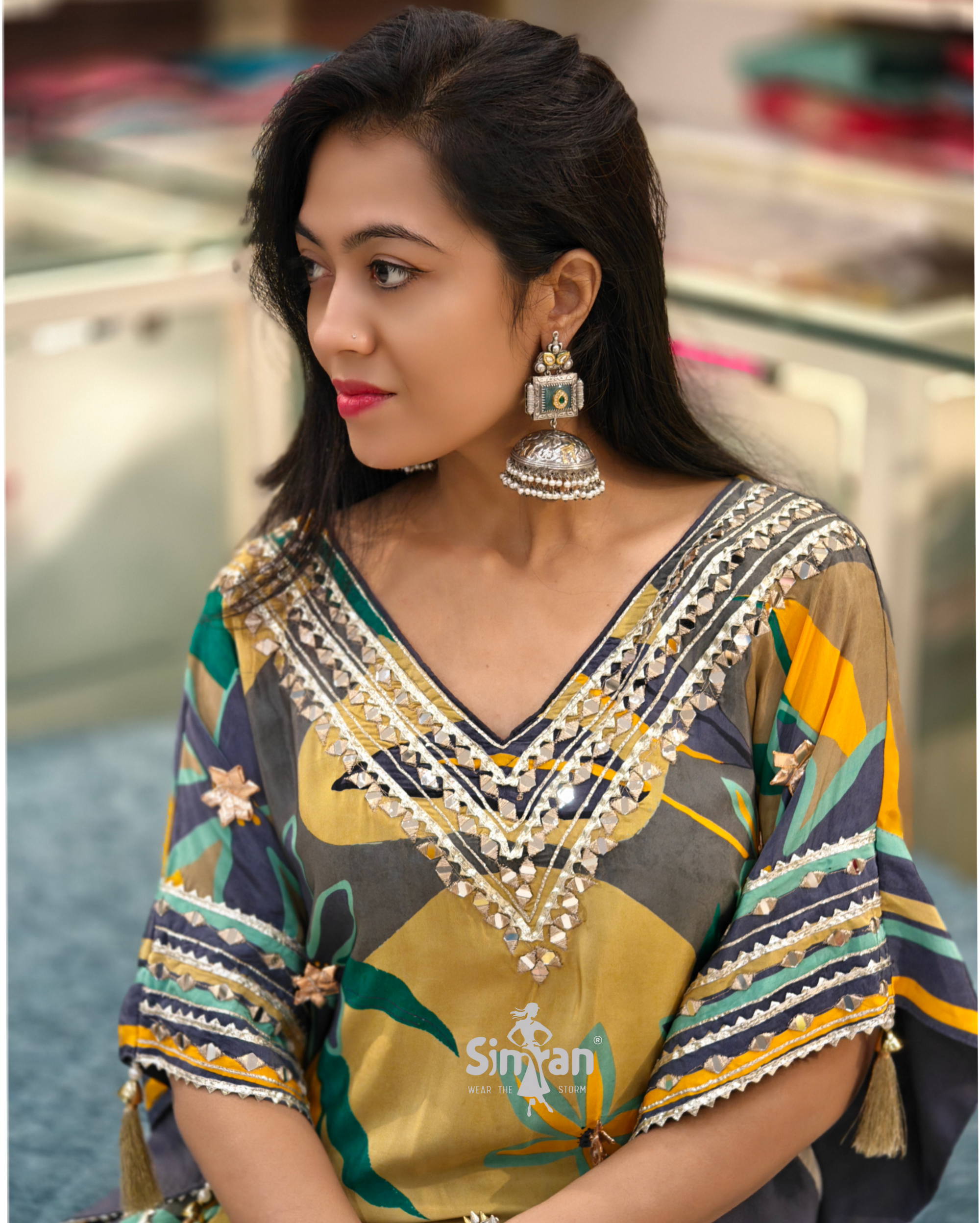 Silk Kaftan with Tulip Pant Set 012422