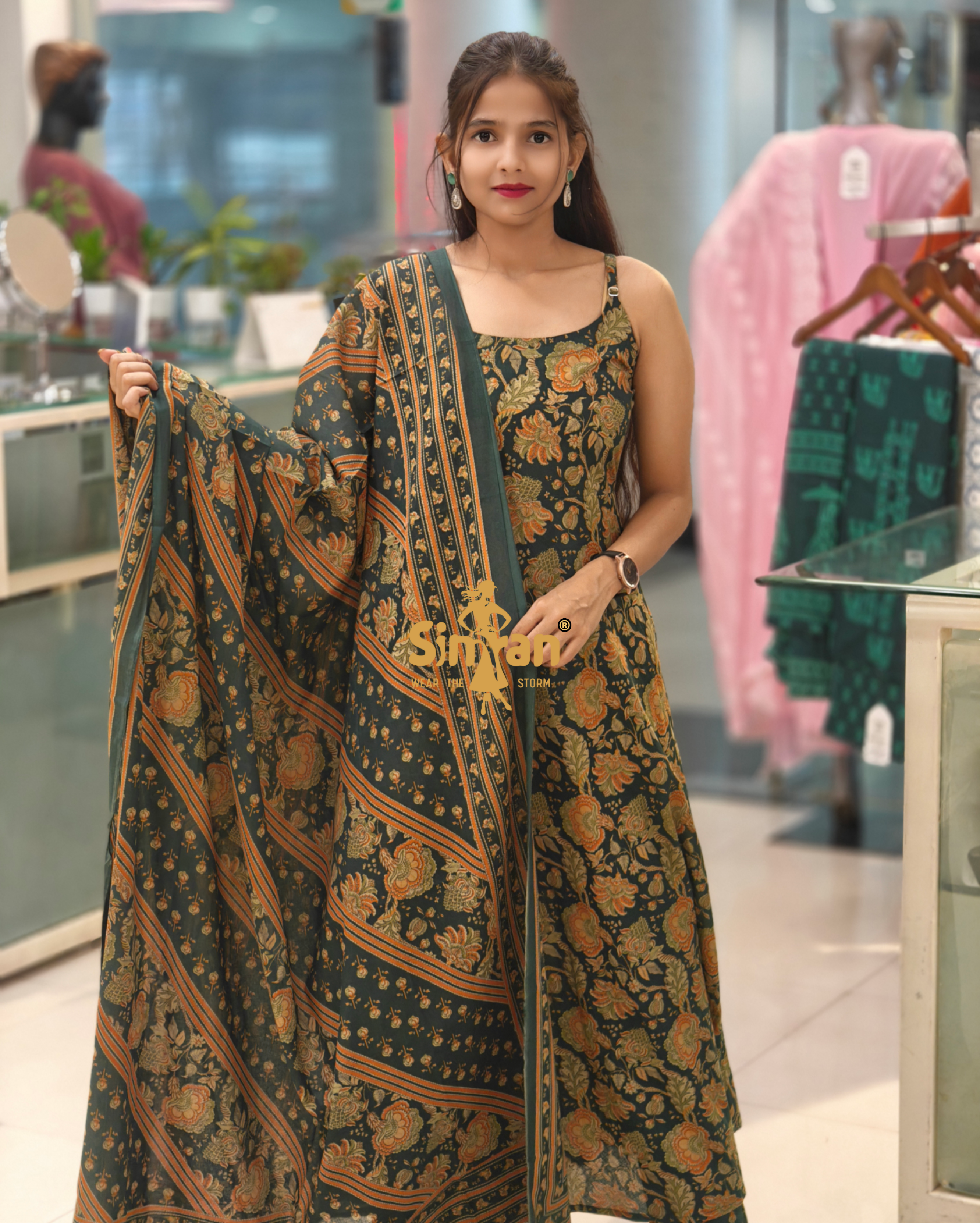 Flared Spaghetti Pure Cotton Kurti Pant Dupatta Set 013877