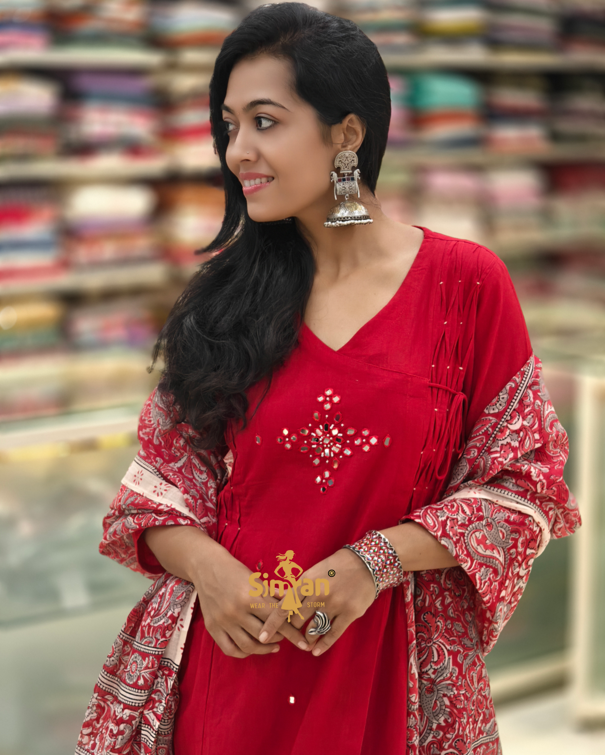 Linen Cotton A-Line Kurti Pant Dupatta Set 014371