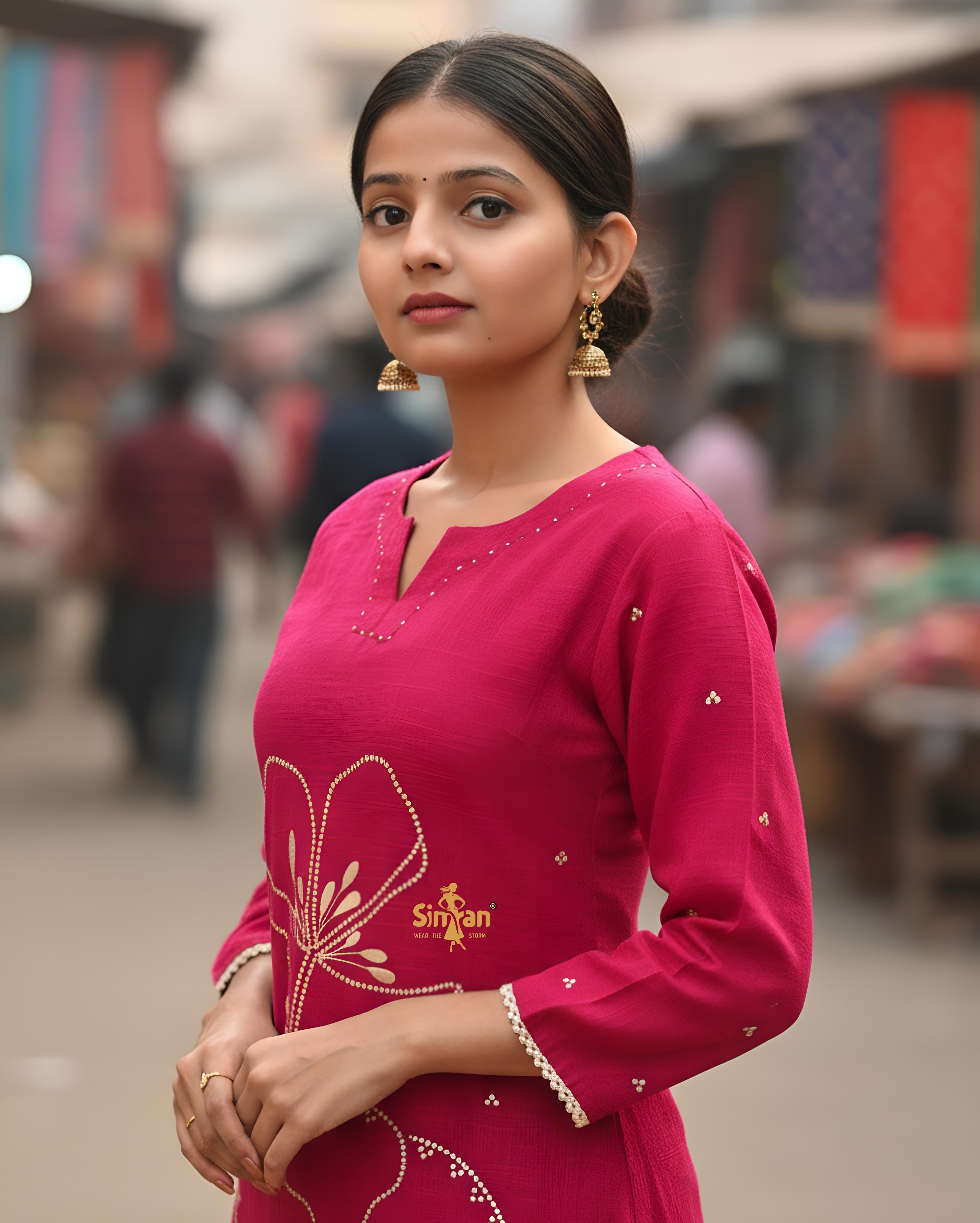 Linen Cotton Kurti Pant Dupatta Set 014739