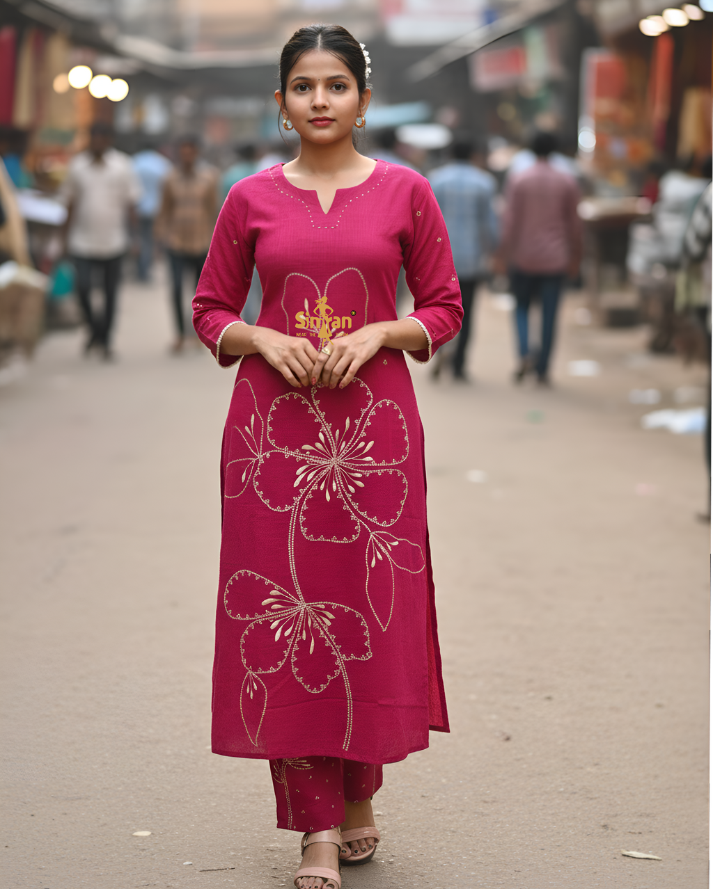 Linen Cotton Kurti Pant Dupatta Set 014739