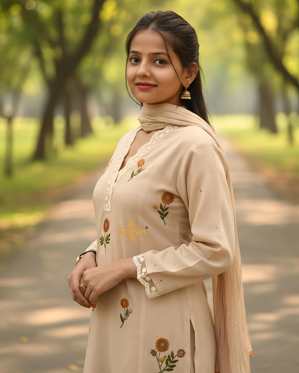 Pure Cotton Kurti Pant Dupatta Set 014744