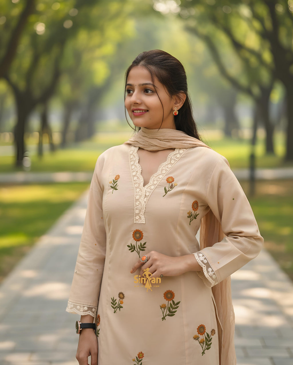 Pure Cotton Kurti Pant Dupatta Set 014744