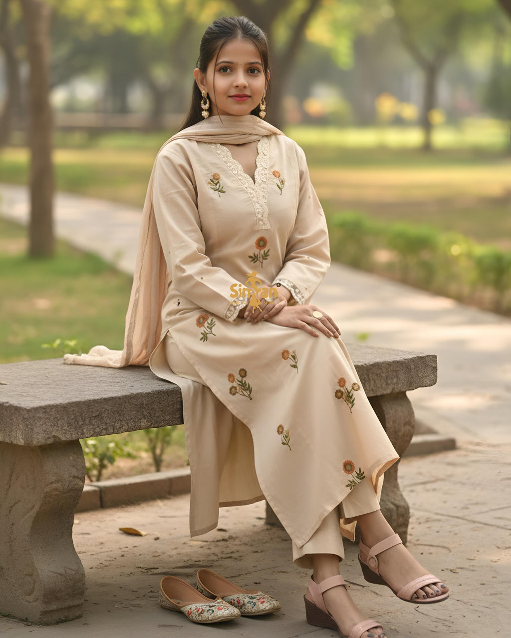 Pure Cotton Kurti Pant Dupatta Set 014744