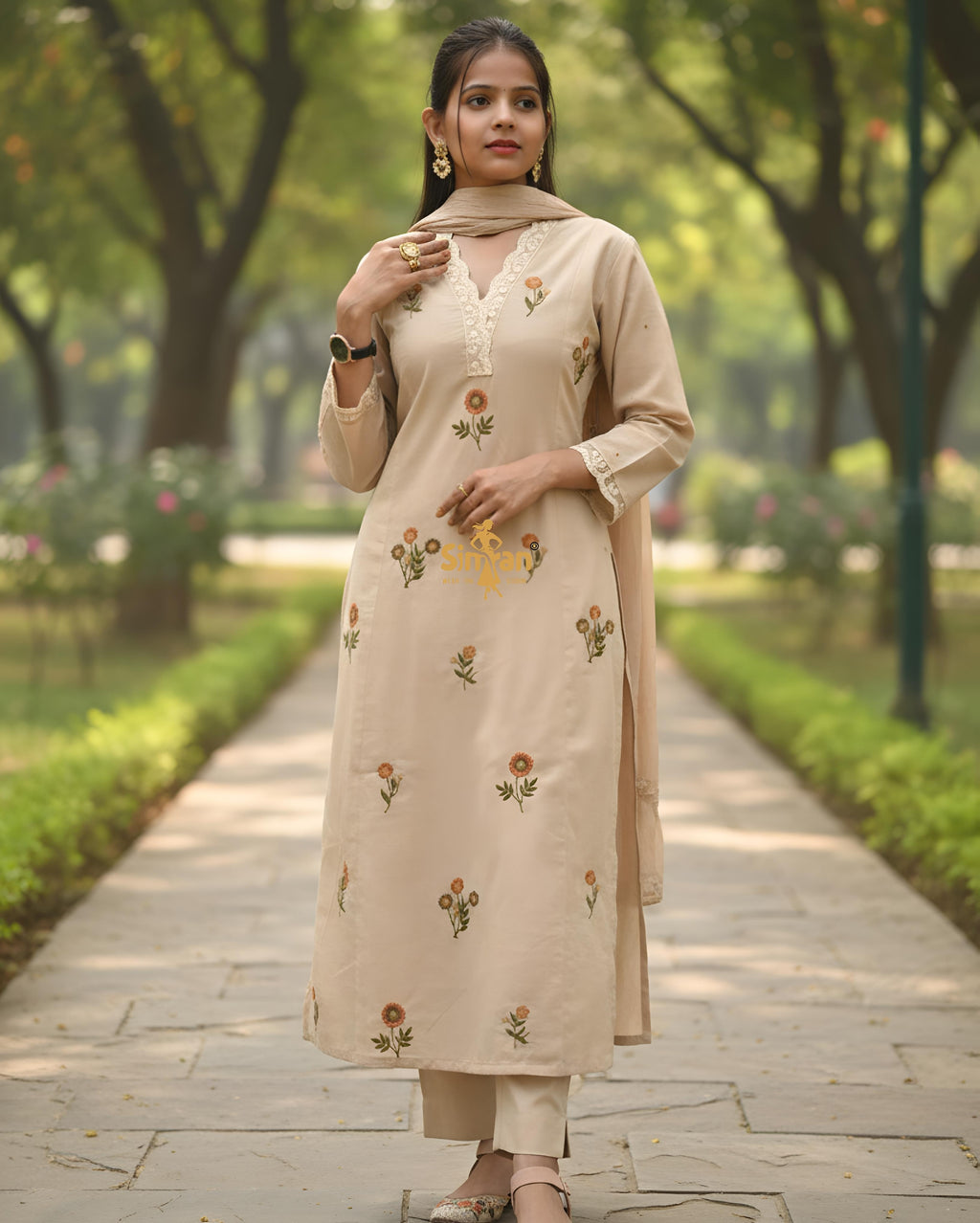 Pure Cotton Kurti Pant Dupatta Set 014744