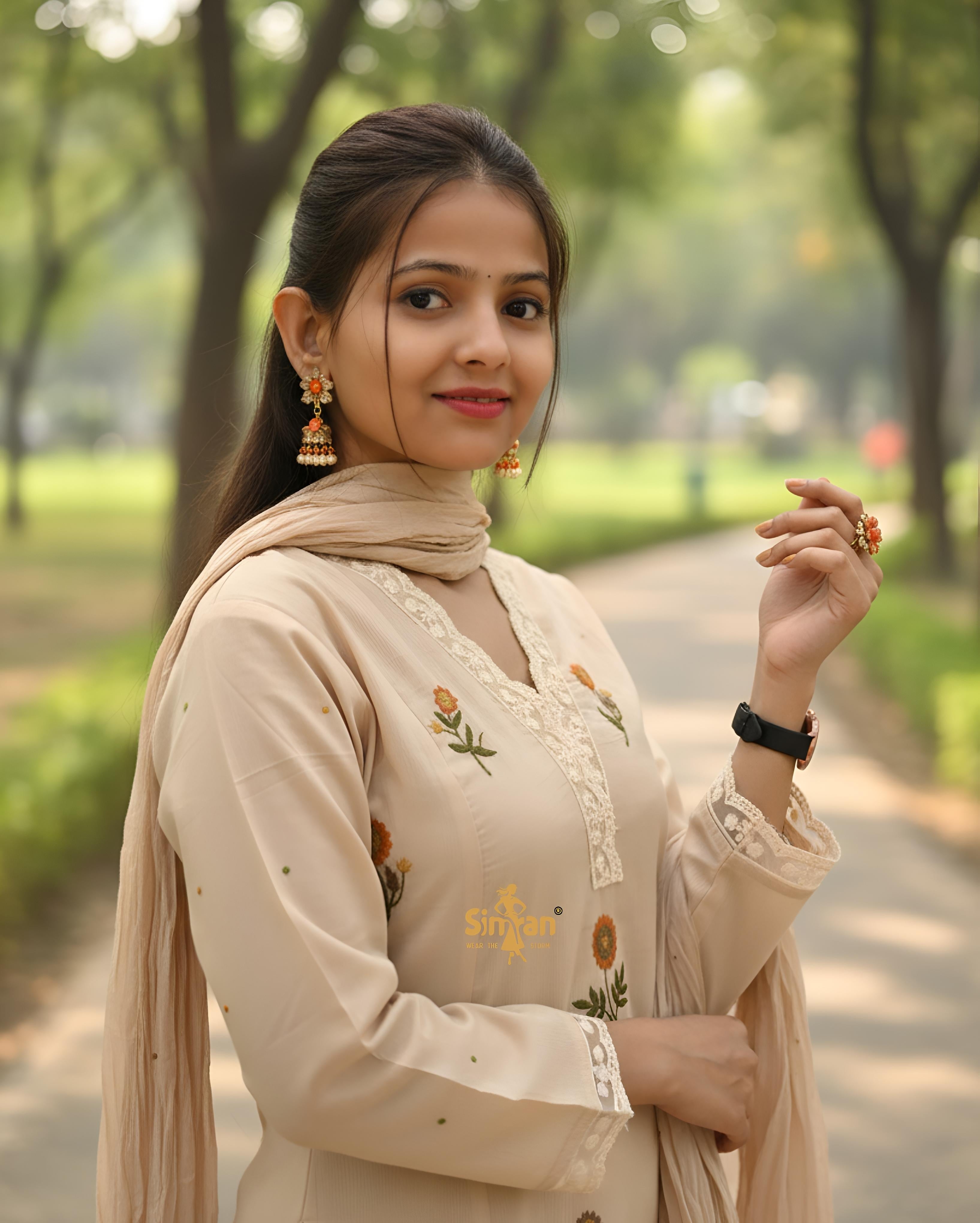 Pure Cotton Kurti Pant Dupatta Set 014744