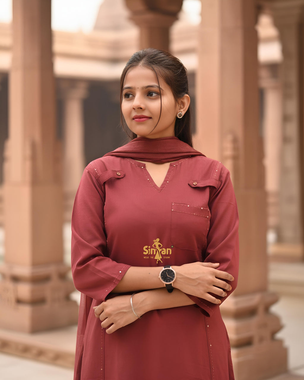 Linen Cotton Kurti Pant Dupatta Set 014758