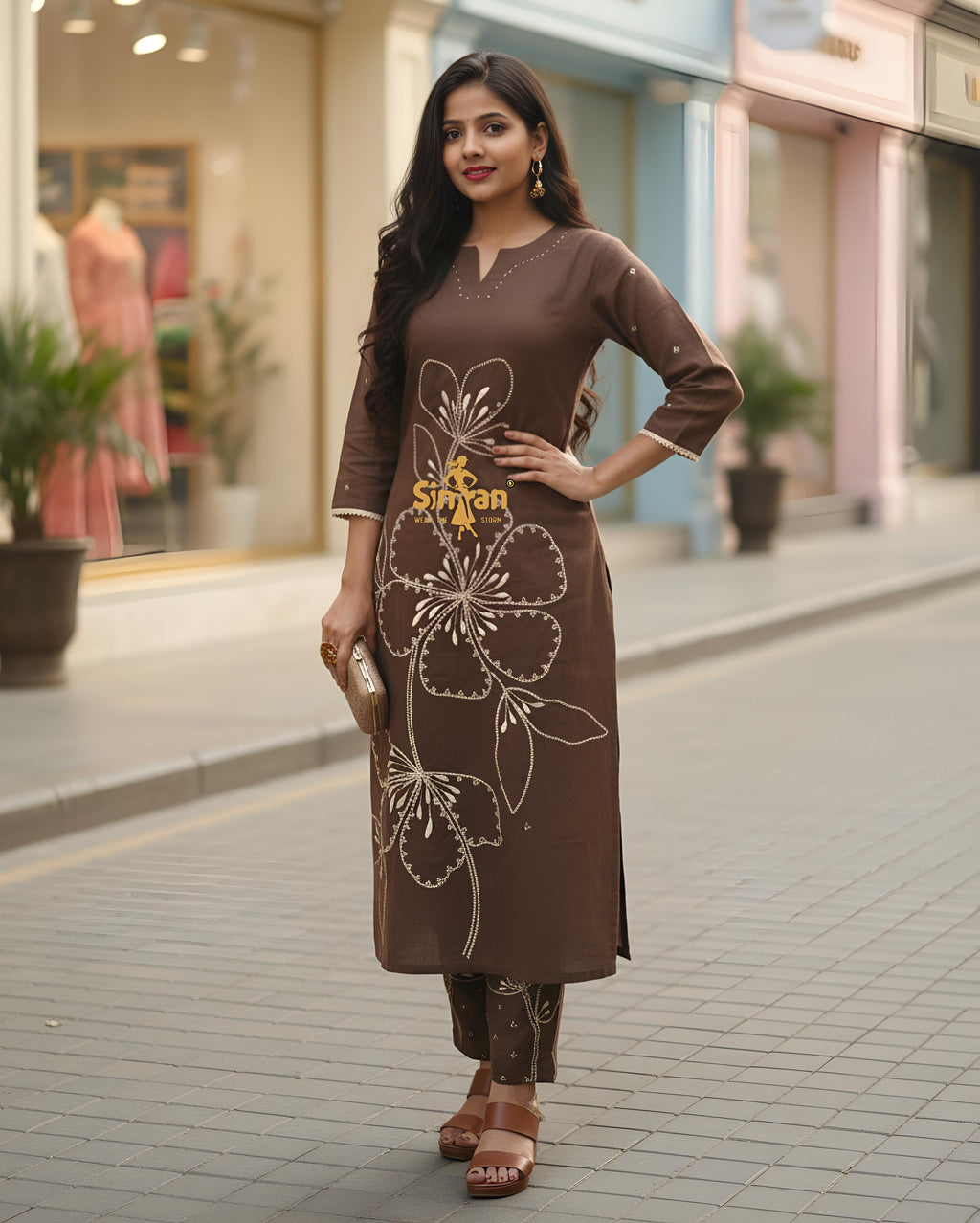 Linen Cotton Kurti Pant Dupatta Set 014737