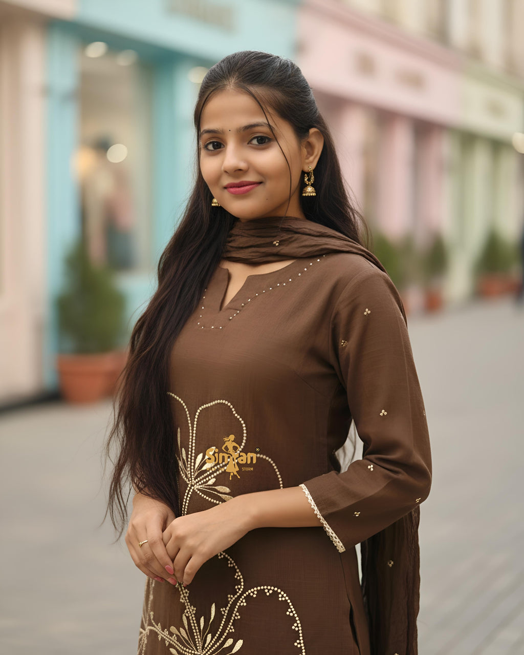 Linen Cotton Kurti Pant Dupatta Set 014737