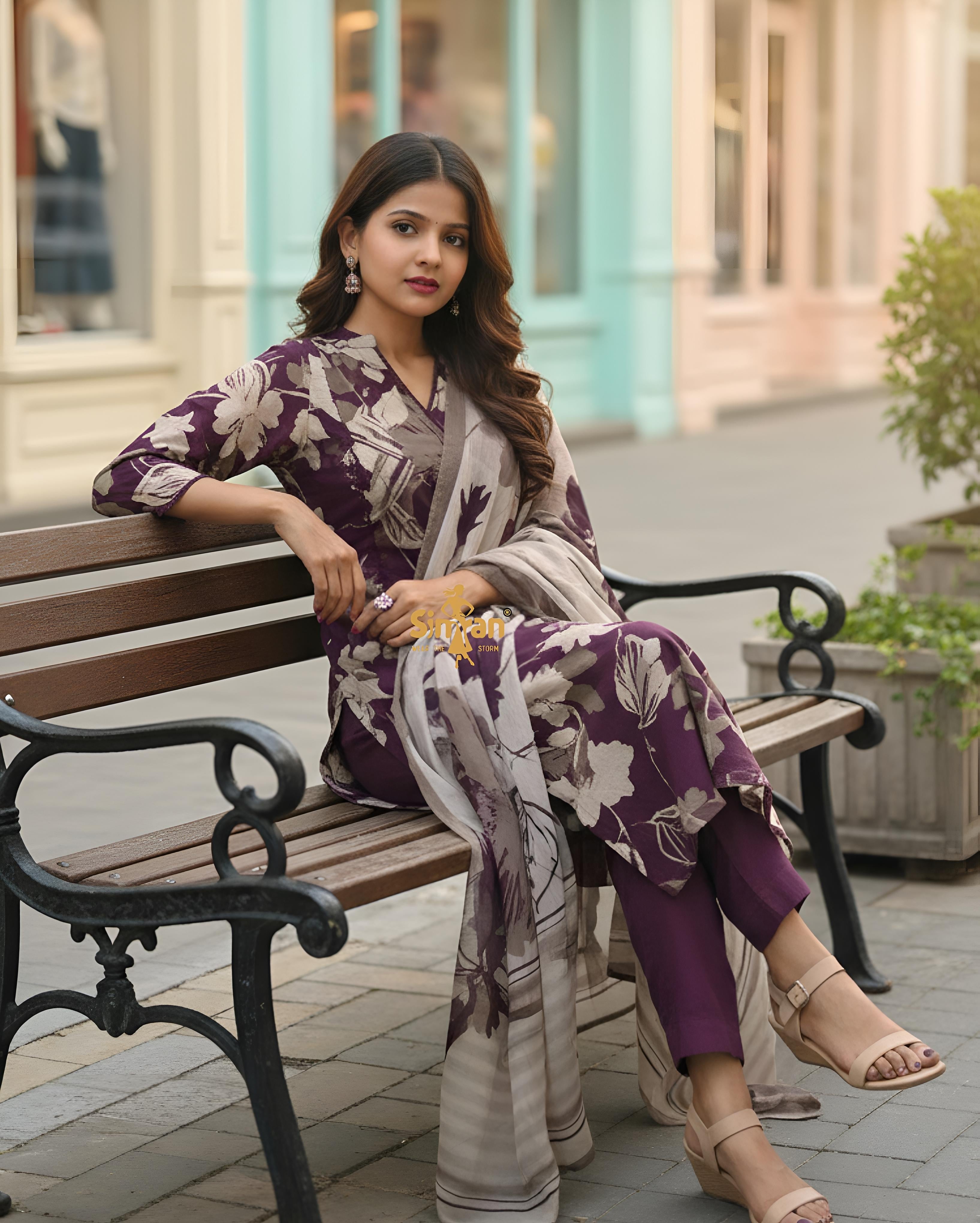 Pure Cotton Kurti Pant Dupatta Set 014750