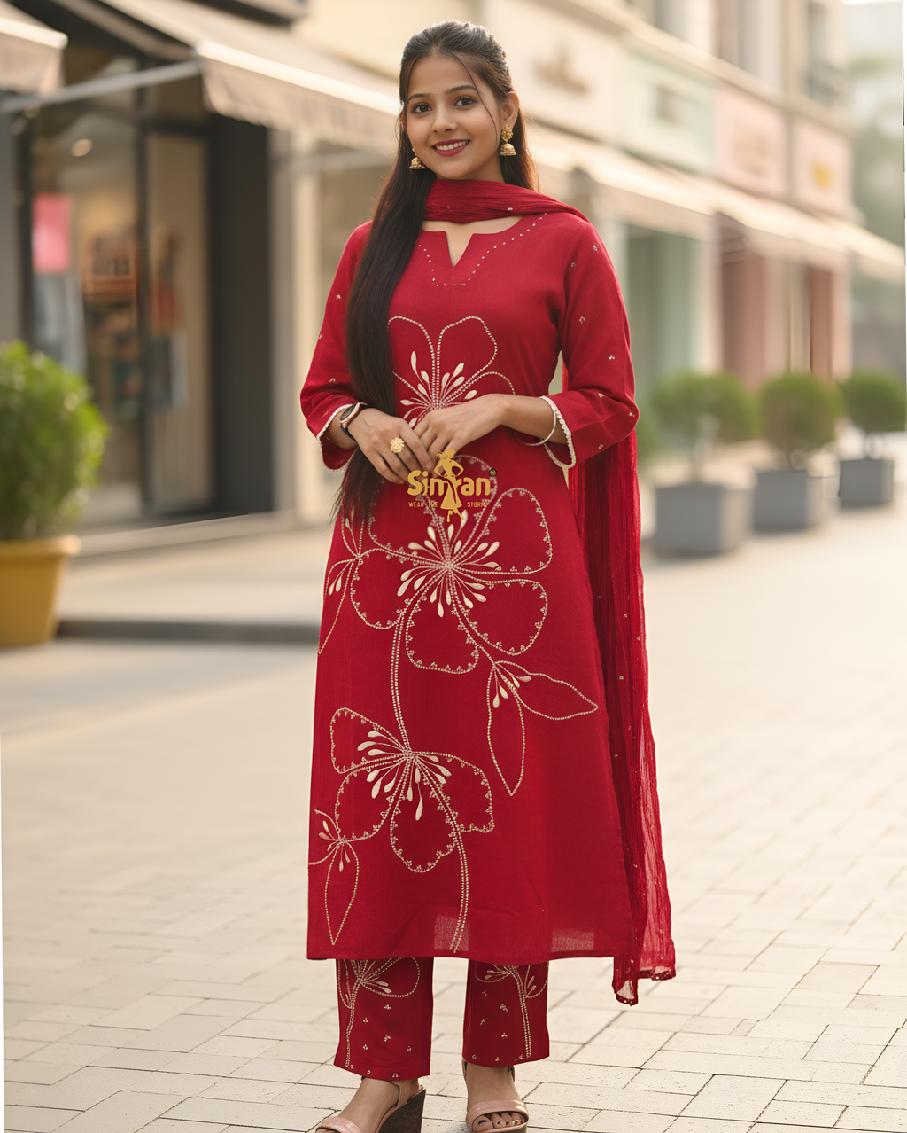 Linen Cotton Kurti Pant Dupatta Set 014736