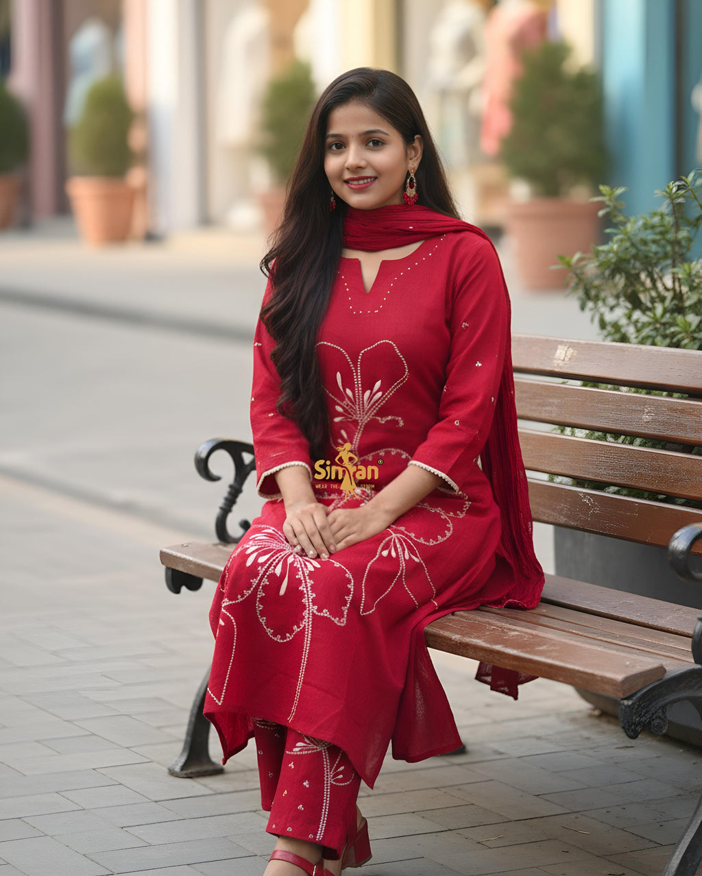 Linen Cotton Kurti Pant Dupatta Set 014736