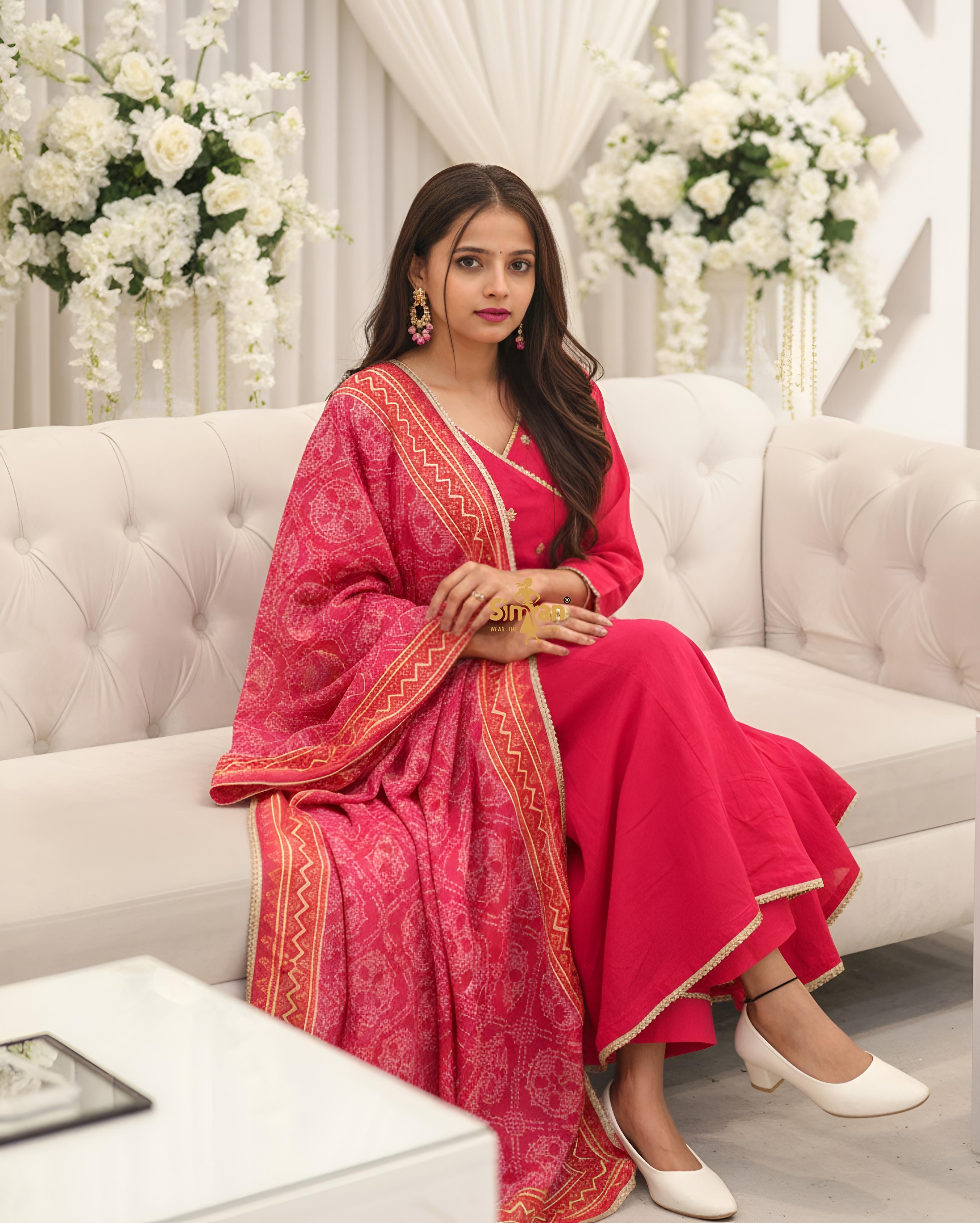 Cotton Kurti Pant Doria Dupatta Set 014740