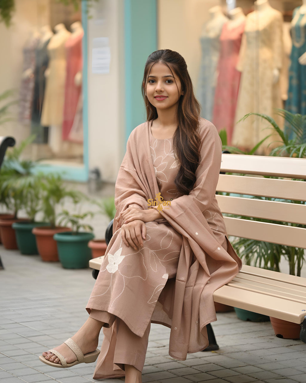 Linen Cotton Kurti Pant Dupatta Set 014746