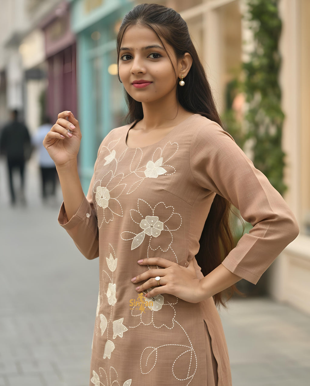 Linen Cotton Kurti Pant Dupatta Set 014746