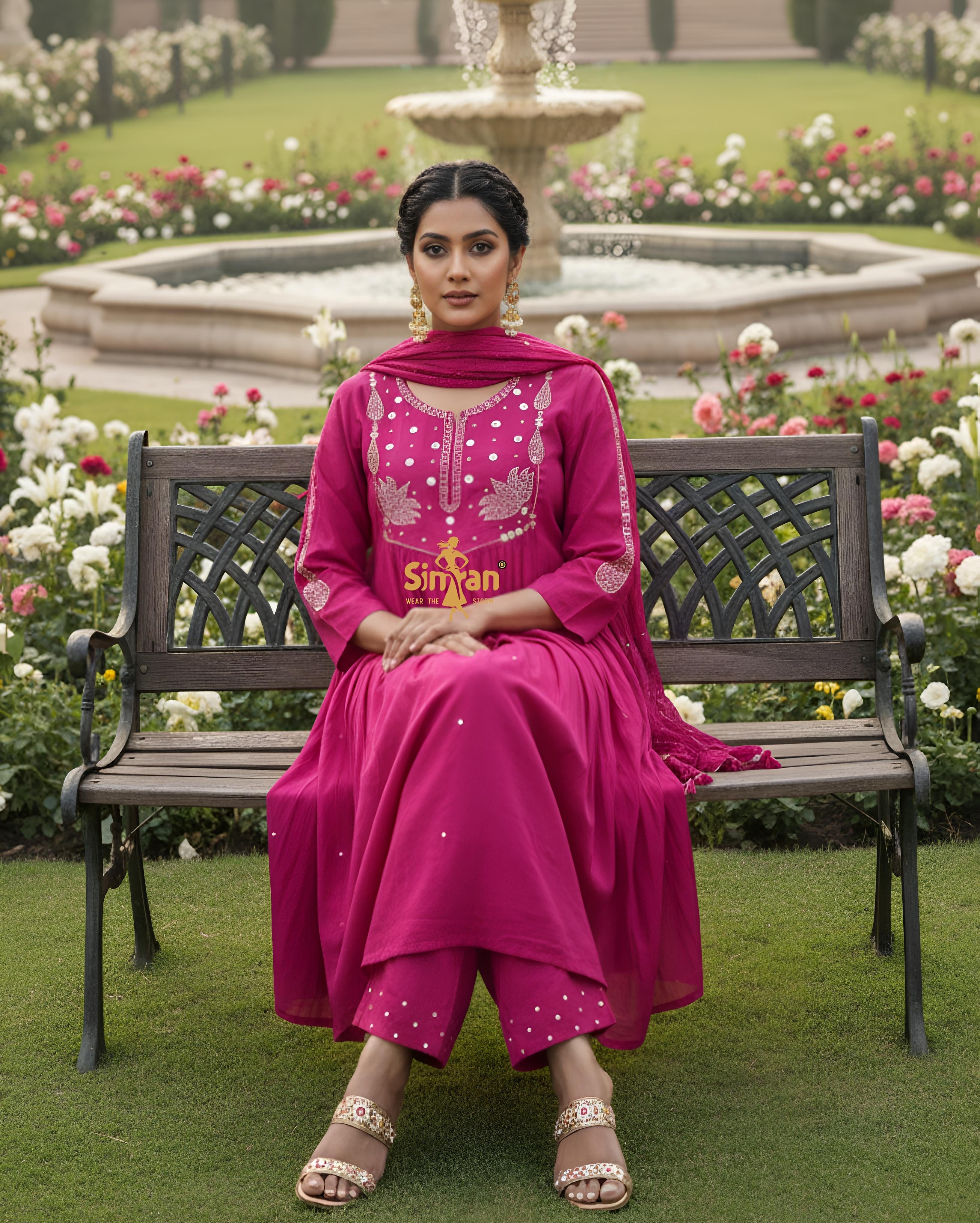 A-Line Pure Cotton  Kurti Pant Dupatta Set 014969