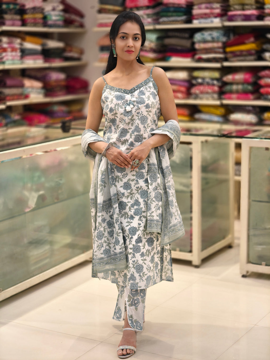 Pure Cotton Spaghetti Kurti Pant Dupatta Set! 012740