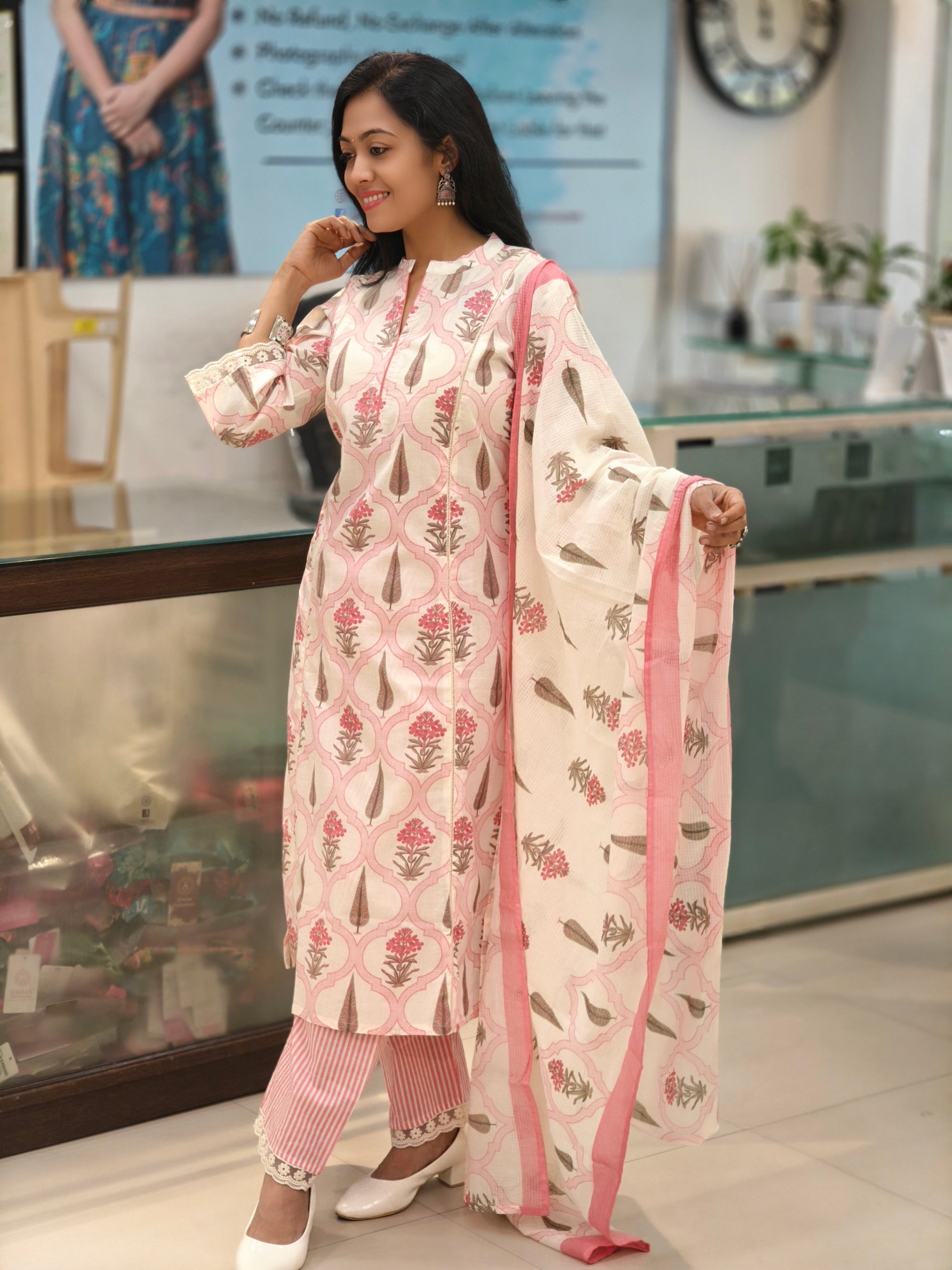 Pure Cotton Office Wear Kurti Bottom Dupatta Set 013018