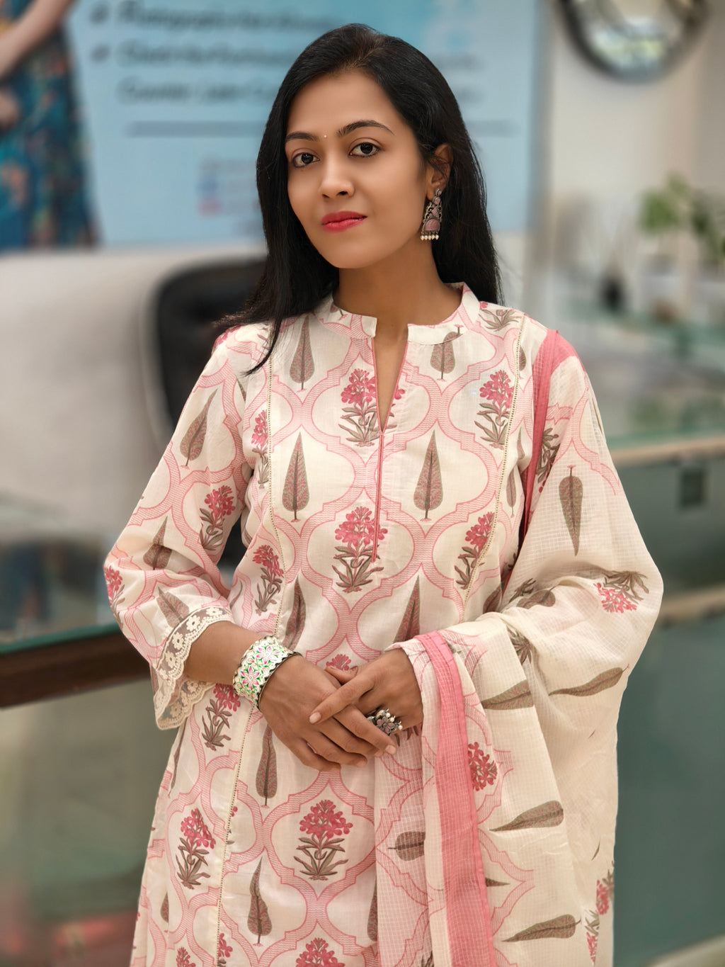 Pure Cotton Office Wear Kurti Bottom Dupatta Set 013018