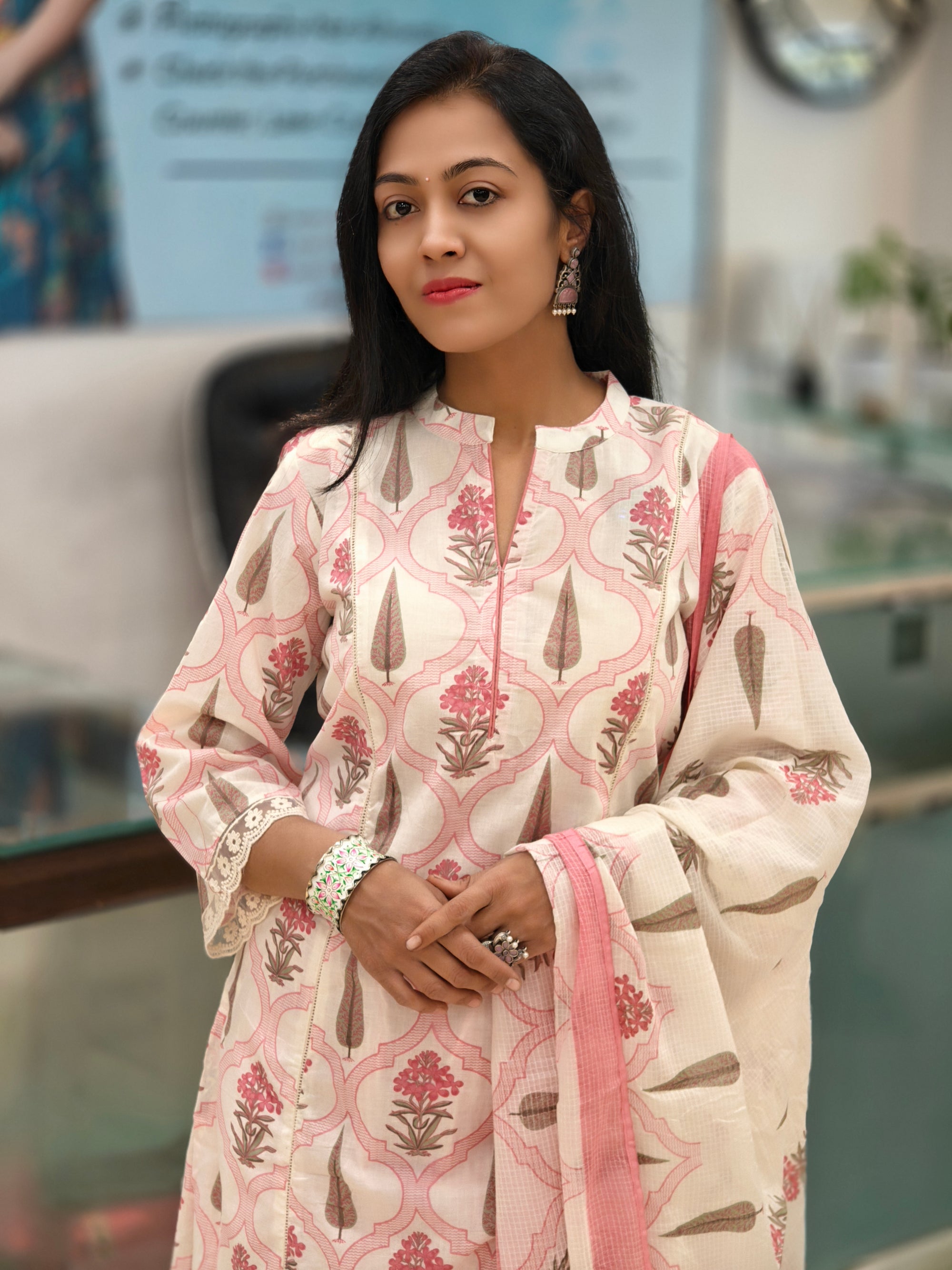 Pure Cotton Office Wear Kurti Bottom Dupatta Set 013018